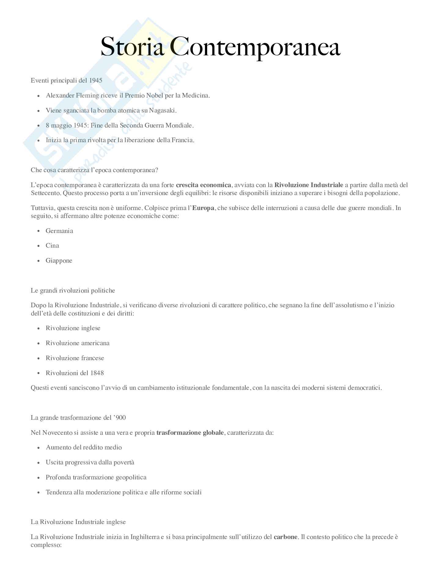Riassunto esame Storia contemporanea, Prof. Curli Barbara, libro consigliato Storia contemporanea, Sabatucci Pag. 1