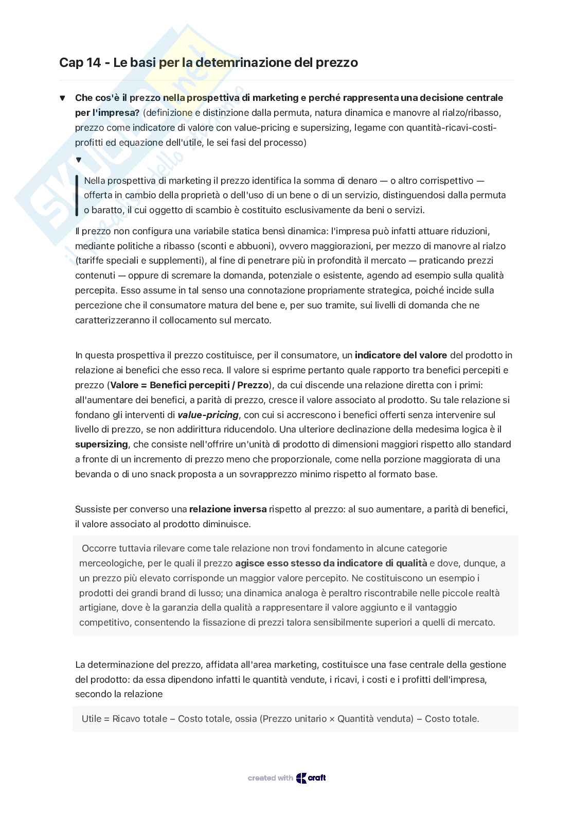 Appunti di Marketing sulla variabile prezzo Pag. 1