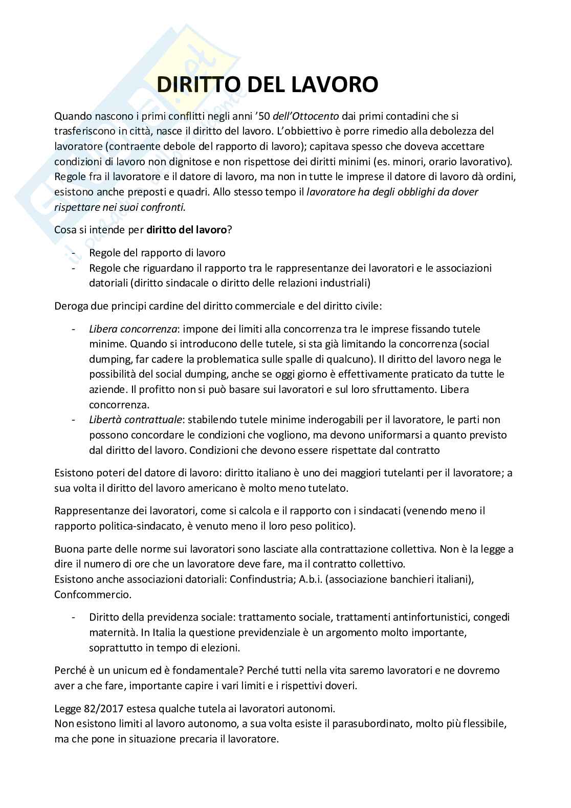 Appunti Diritto del lavoro  Pag. 1