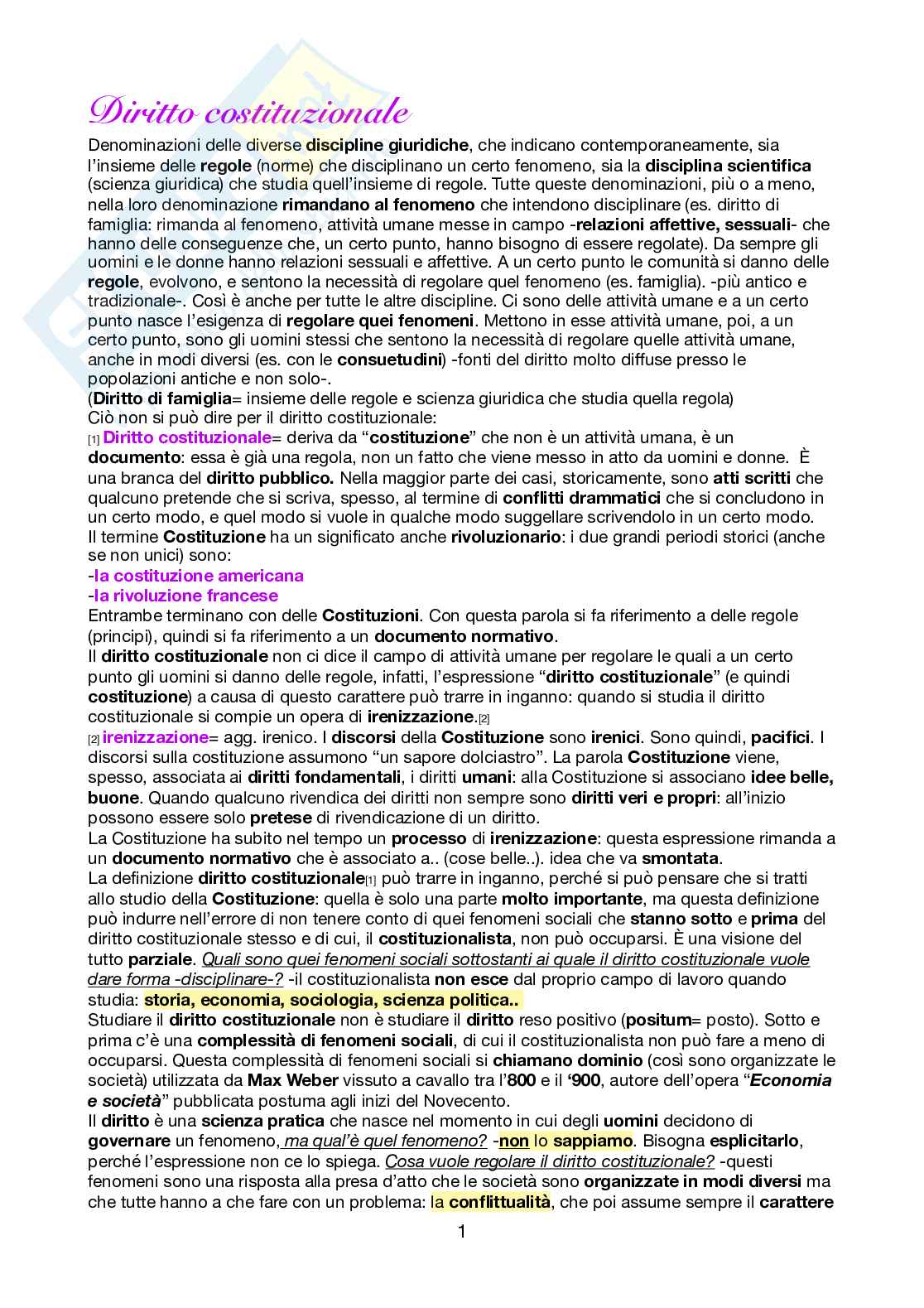 Riassunto esame Diritto costituzionale, Prof. Massa Pinto Ilenia, libro consigliato Manuale di diritto costituzionale , Ilenia Massa Pinto  Pag. 1