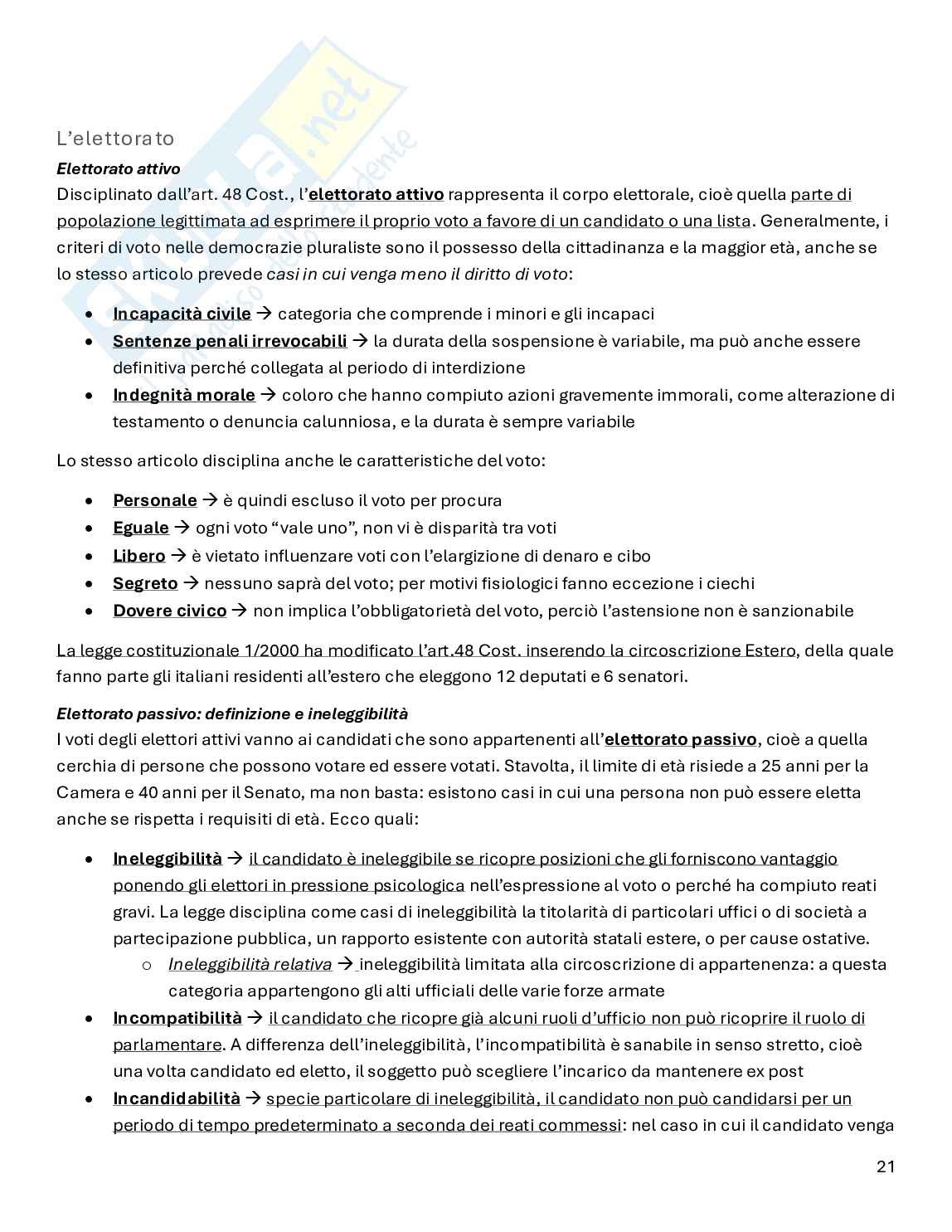 Riassunto esame Diritto pubblico, Prof. Carboni Giuliana, libro consigliato Diritto pubblico (23° edizione), Bin, Pitruzzella Pag. 21