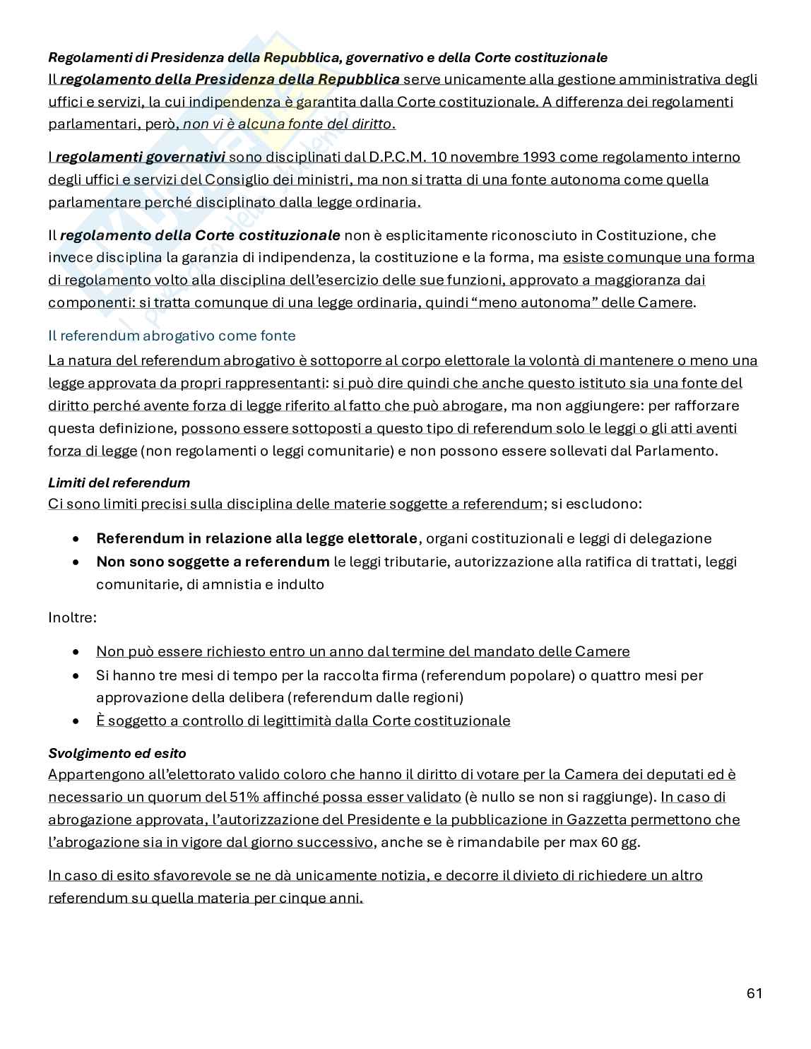 Riassunto esame Diritto pubblico, Prof. Carboni Giuliana, libro consigliato Diritto pubblico (23° edizione), Bin, Pitruzzella Pag. 61