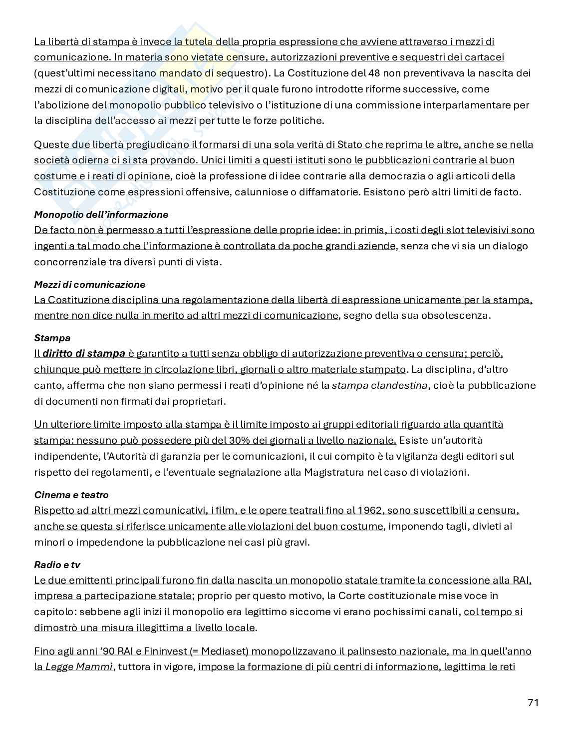 Riassunto esame Diritto pubblico, Prof. Carboni Giuliana, libro consigliato Diritto pubblico (23° edizione), Bin, Pitruzzella Pag. 71