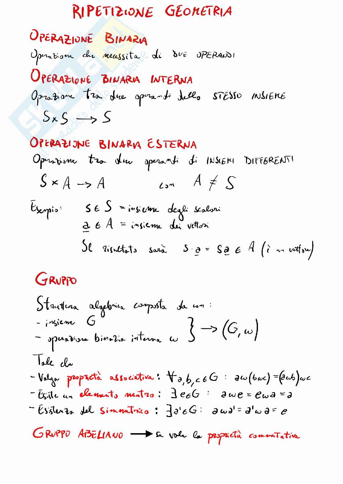 Ripasso concetti principali e interpretazione grafica di Geometria e algebra lineare Pag. 1