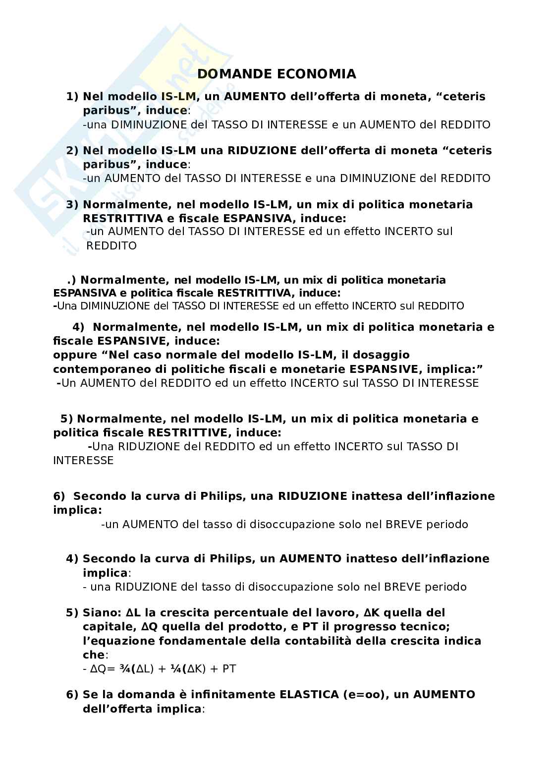 Domande esame di Economia politica Pag. 1