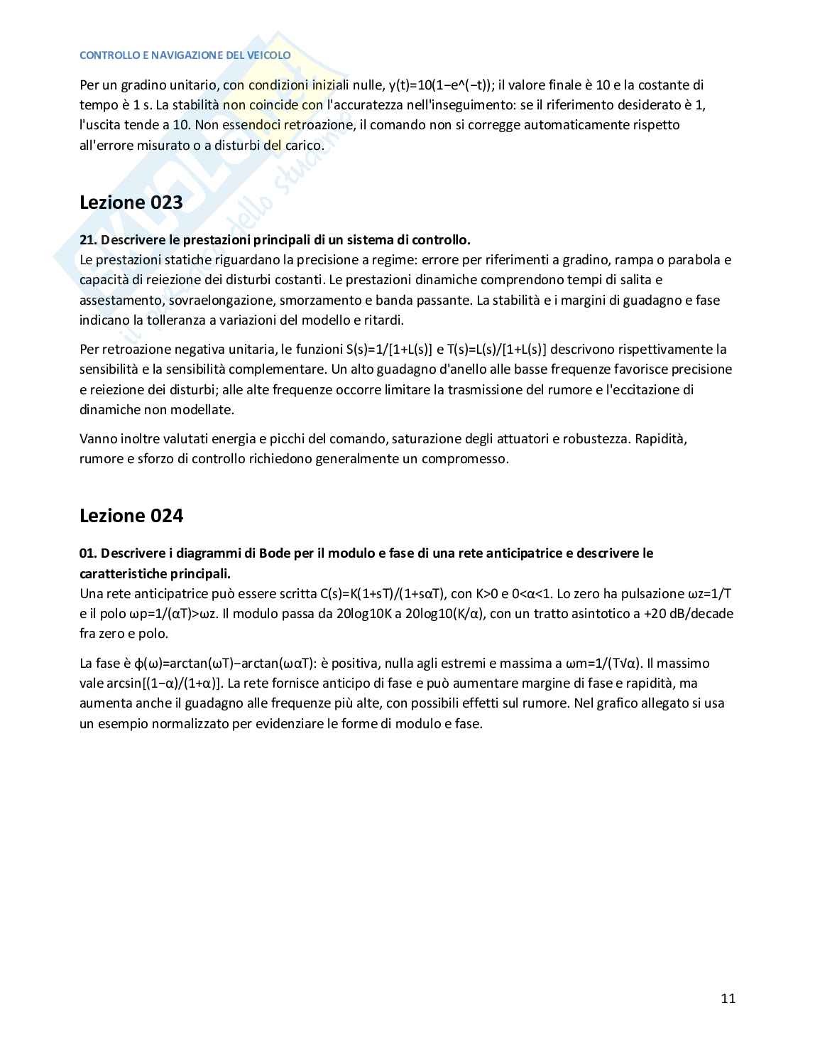 Risposte aperte Controllo e navigazione del veicolo, 2026 Pag. 11