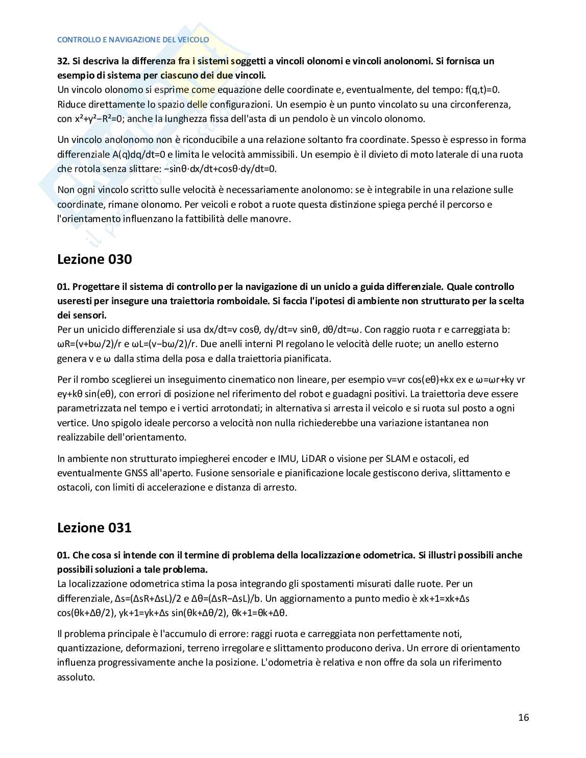 Risposte aperte Controllo e navigazione del veicolo, 2026 Pag. 16