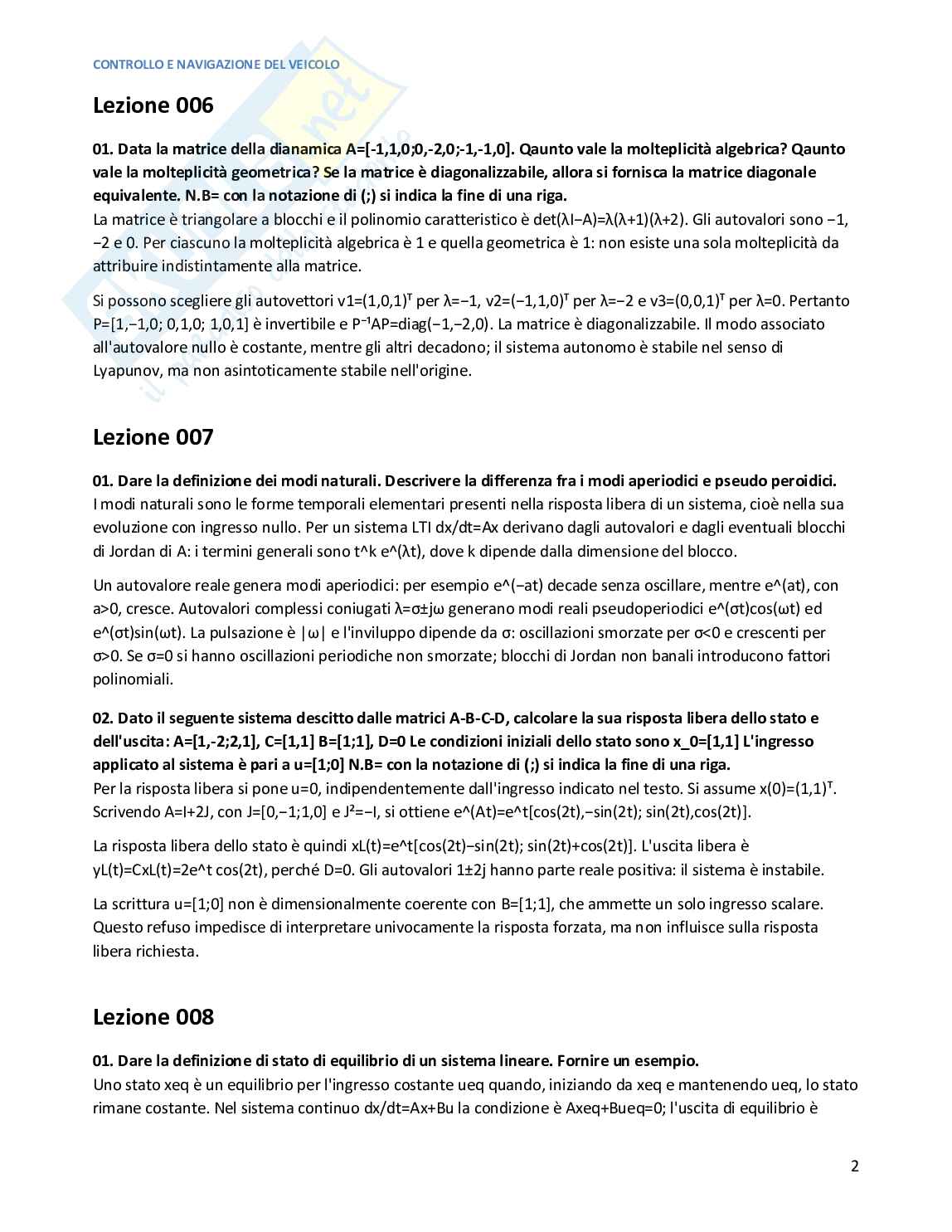 Risposte aperte Controllo e navigazione del veicolo, 2026 Pag. 2