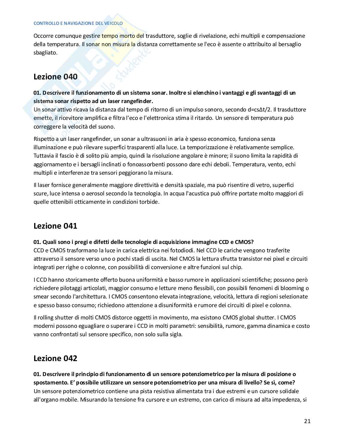 Risposte aperte Controllo e navigazione del veicolo, 2026 Pag. 21