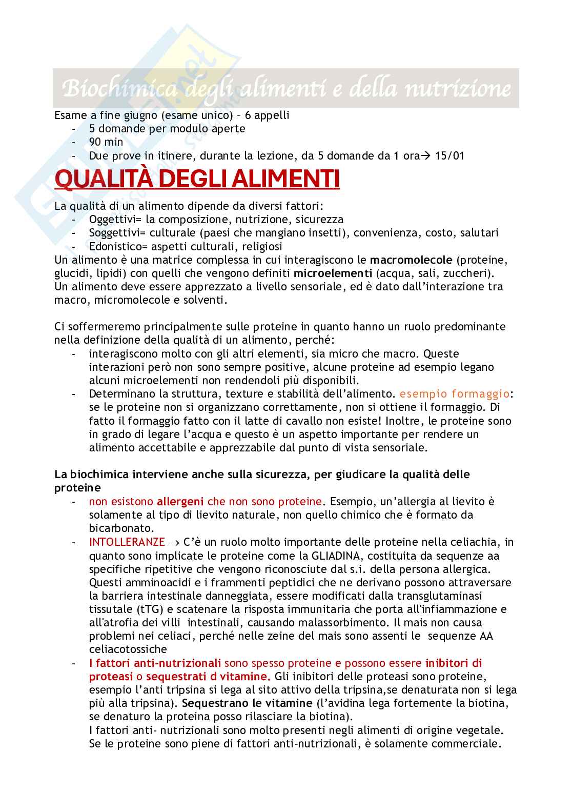 Biochimica degli alimenti e della nutrizione  Pag. 1