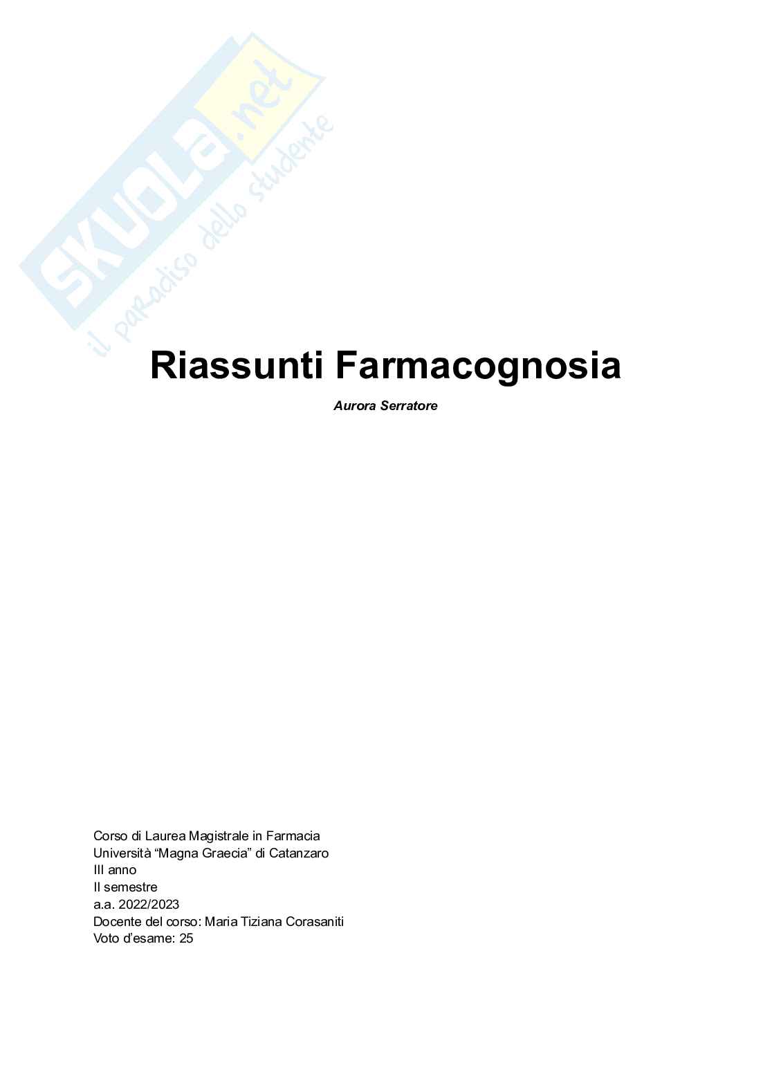 Appunti di Farmacognosia completi per preparazione esame  Pag. 1