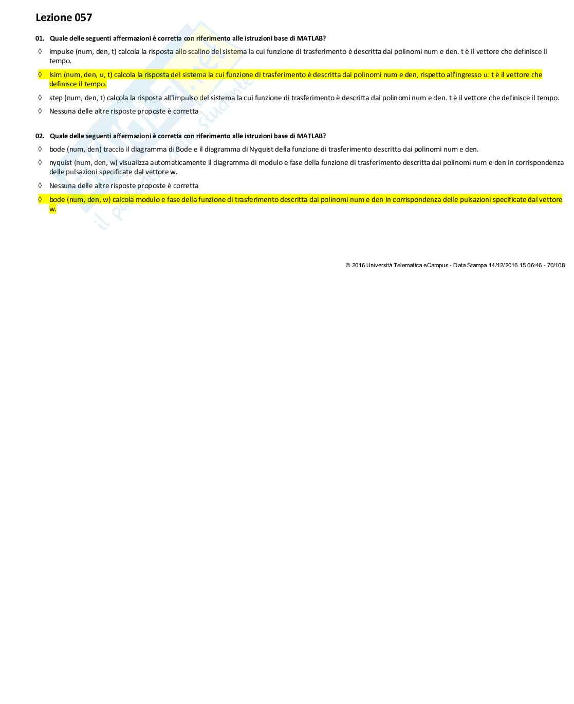 Paniere con risposte chiuse - Metodi e tecnologie di simulazione (2023/2024) Pag. 66