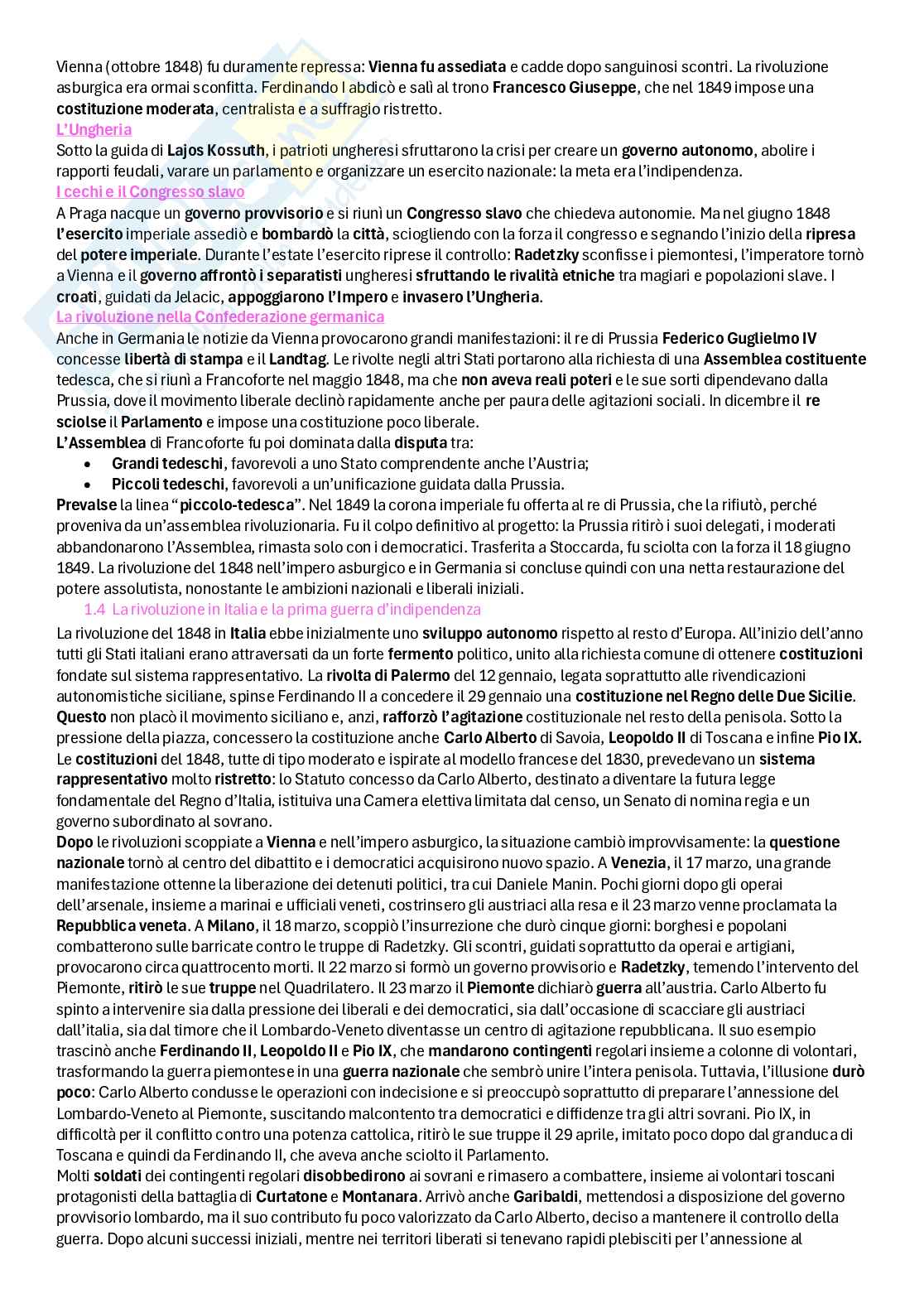 Riassunto esame Storia contemporanea, Prof. Fioravanzo Monica, libro consigliato Il mondo contemporaneo dal 1848 ad oggi, Sabatucci, Vidotto Pag. 2