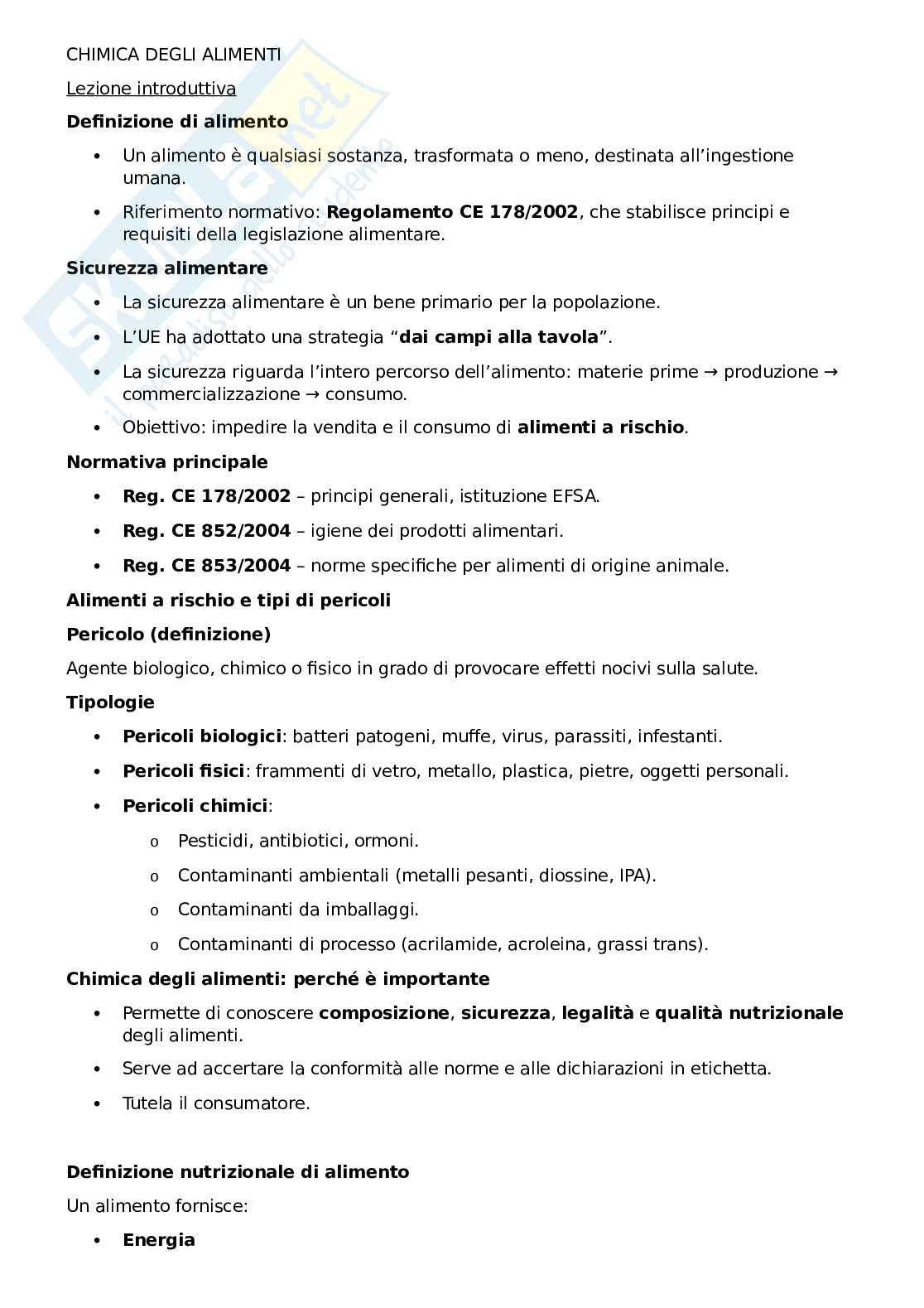 Chimica degli alimenti: appunti schematici Pag. 1