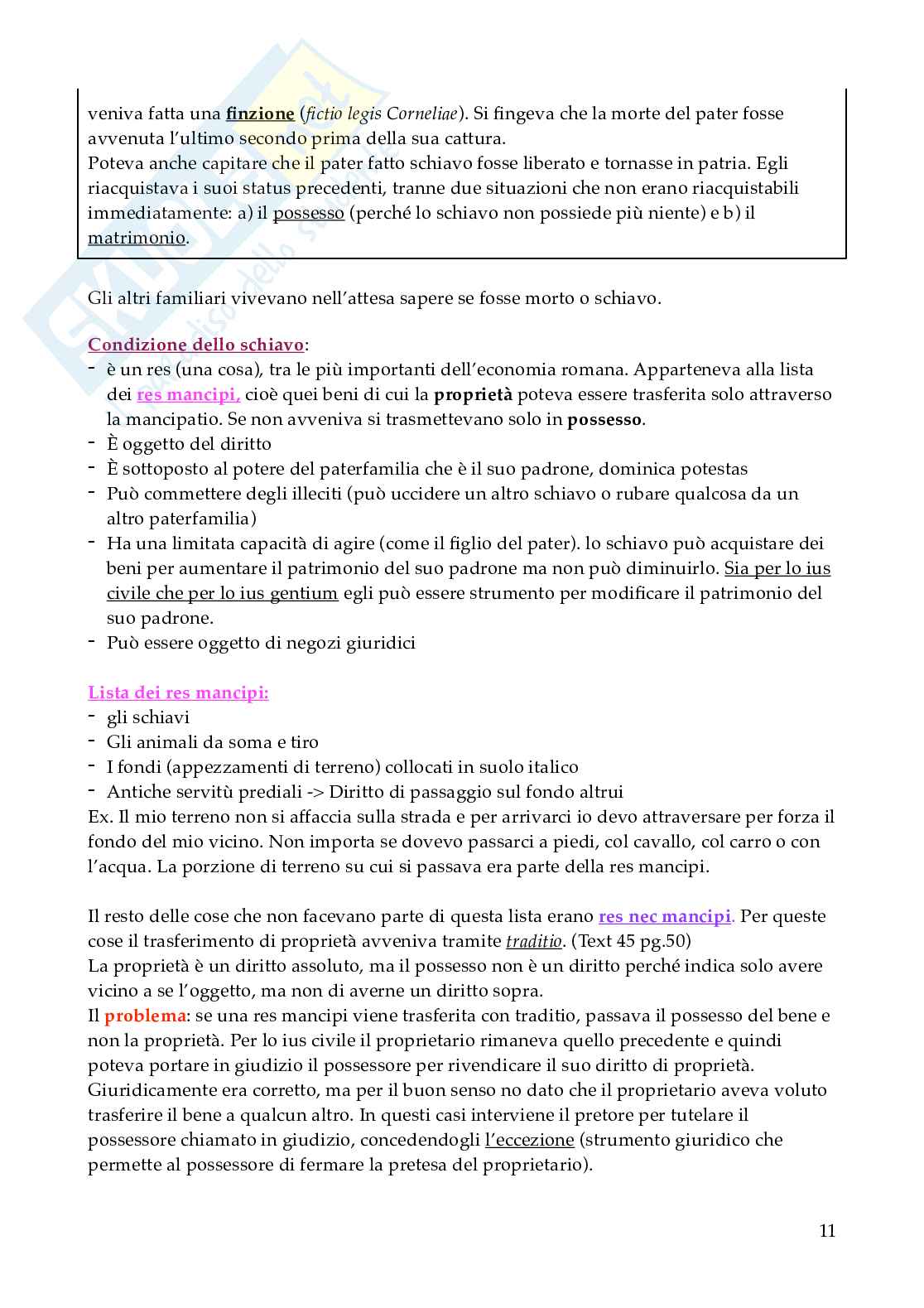 Riassunto esame Istituzioni di diritto romano , Prof. Pulitanò Francesca, libro consigliato Istitutiones iuris romani, Gnoli, Fragnoli  Pag. 11