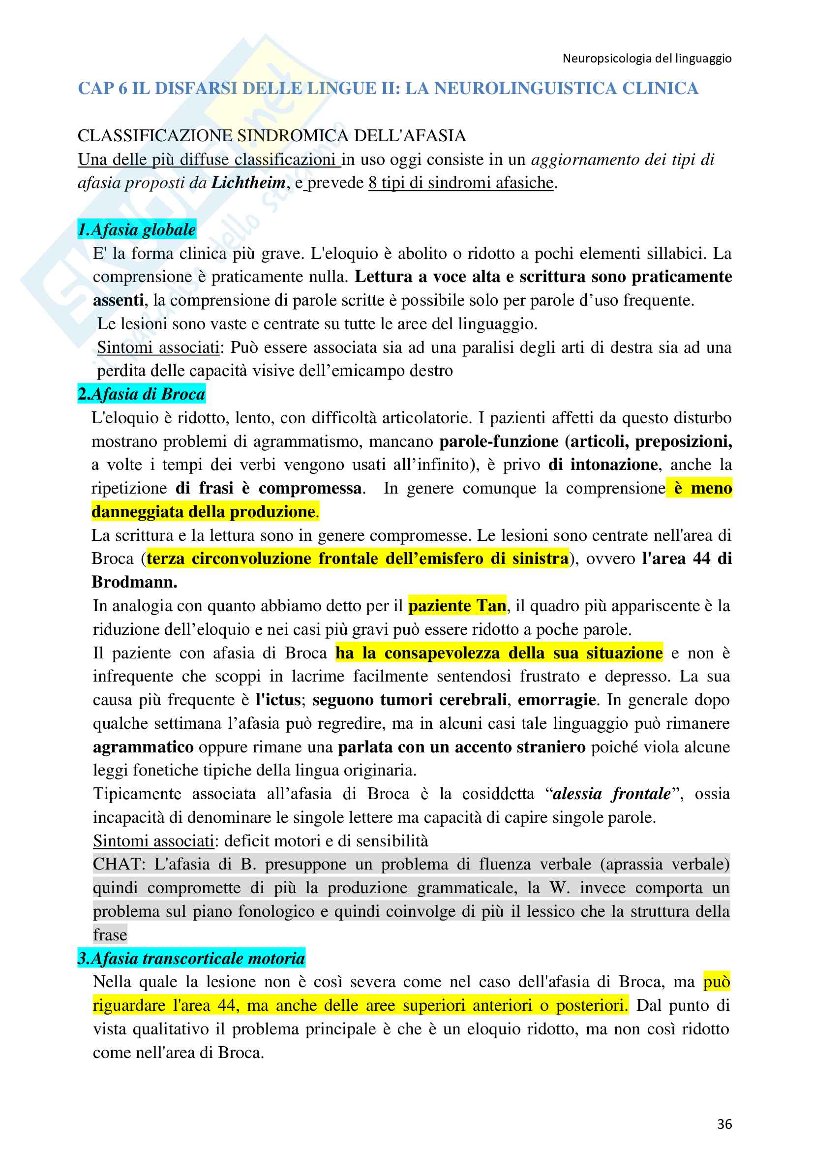 Riassunto esame didattica delle lingue moderne, prof Roccaforte, libro consigliato Neuropsicologia del linguaggio, Aglioti Pag. 36