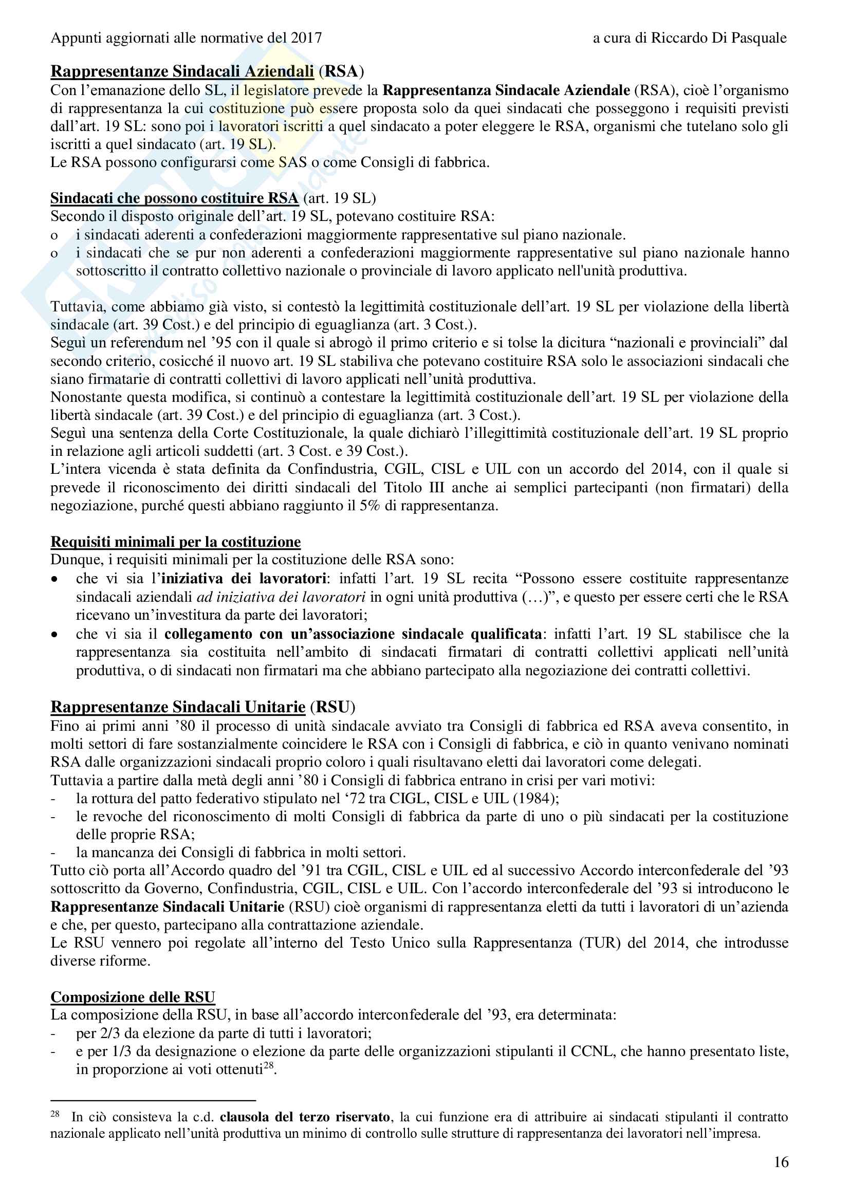 Appunti di Diritto del Lavoro - parte sindacale Pag. 16