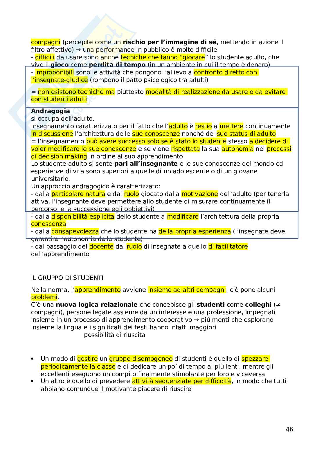 Riassunto esame Didattica delle lingue moderne, Prof. Lorenzi Franco, libro consigliato Le sfide di Babele, Balboni  Pag. 46