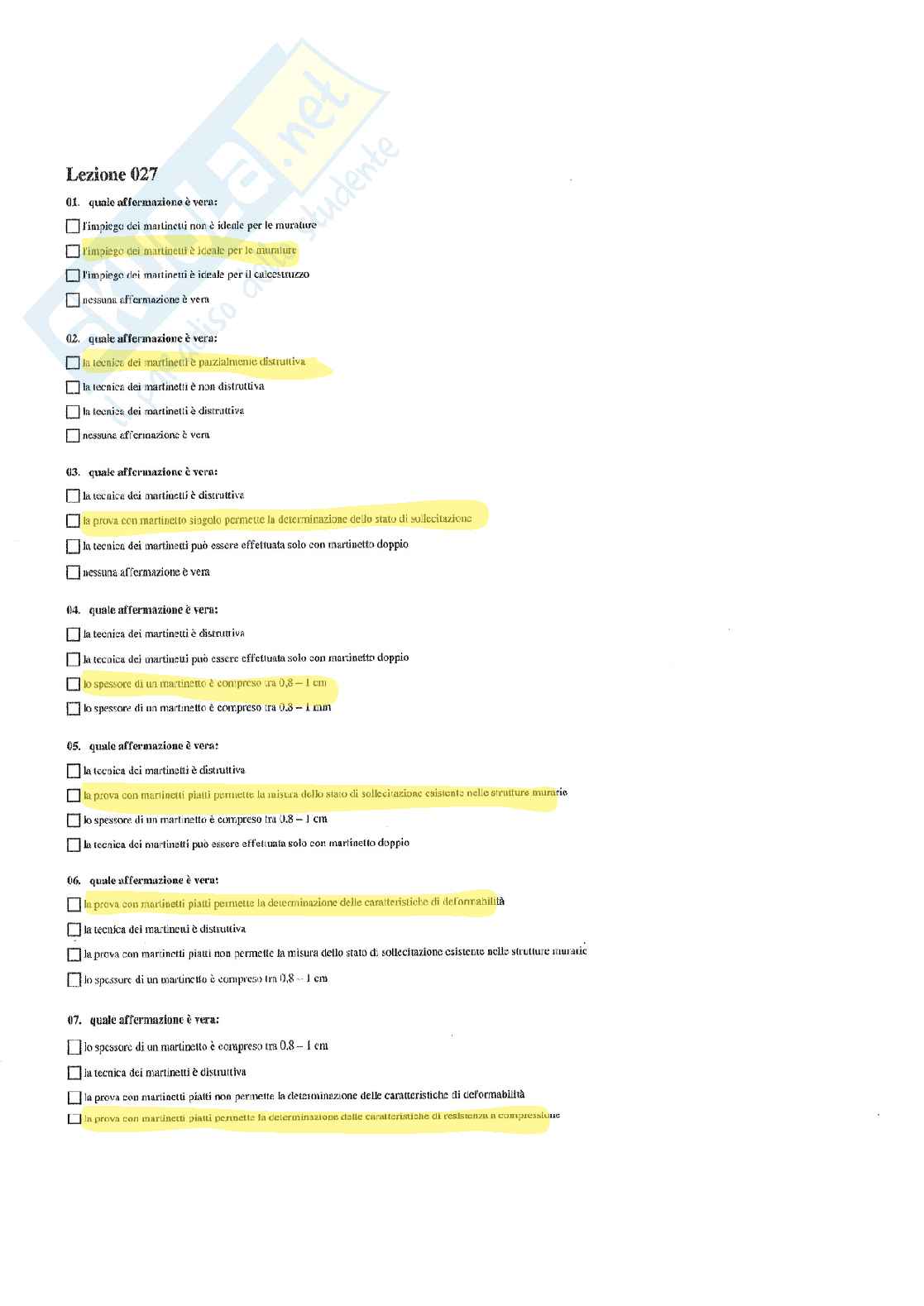 Sperimentazione delle strutture – Preparazione esame – Paniere completo risposte chiuse (29) – A.A. 2025/2026 Pag. 11