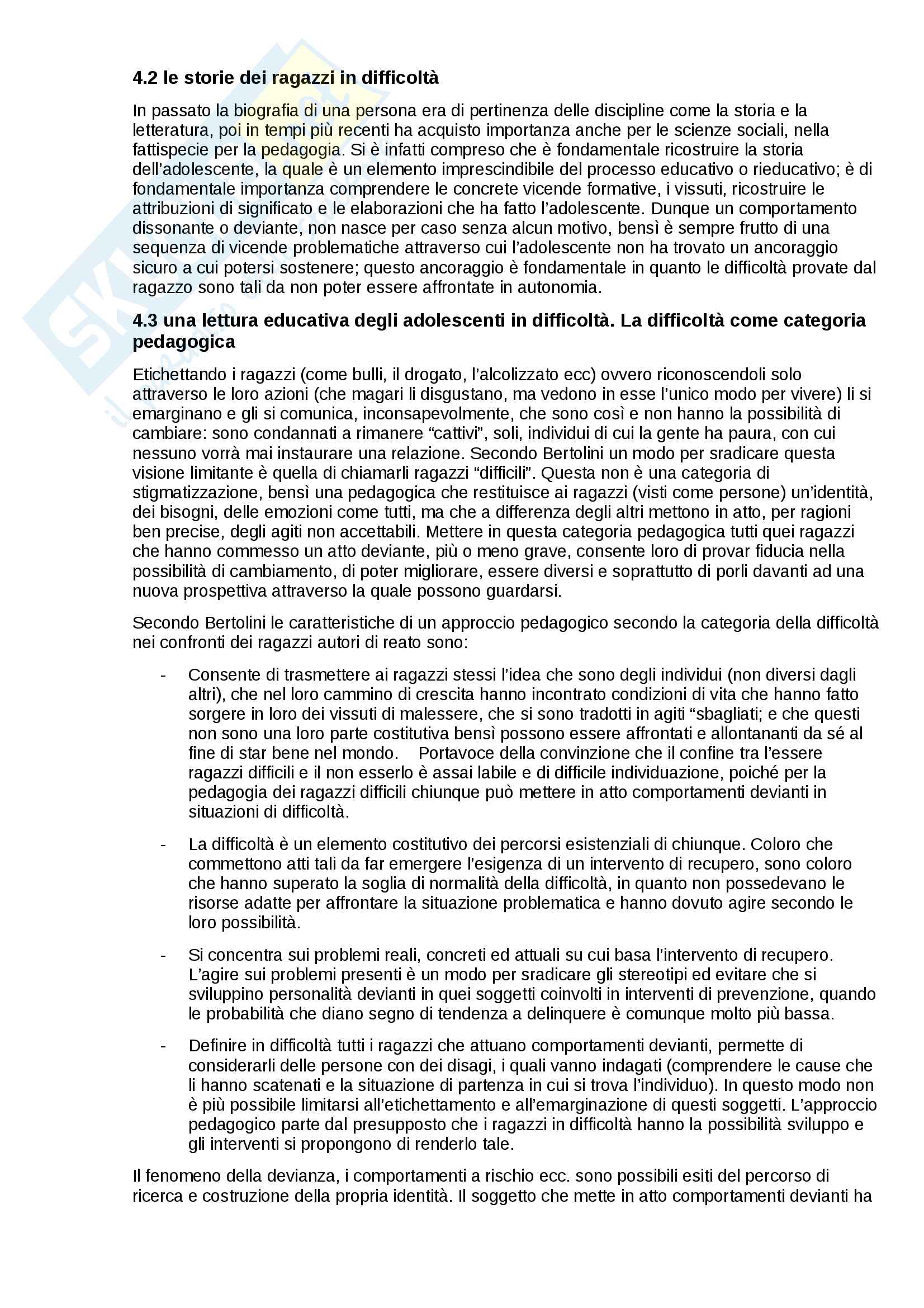 Riassunto esame pedagogia della marginalità e devianza minorile, prof. Santamaria, libro consigliato Dove stanno gli adolescenti in difficoltà Pag. 11