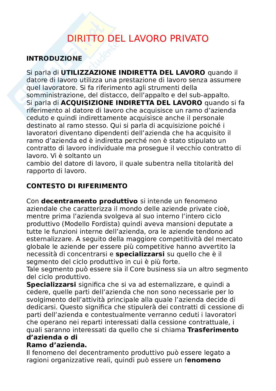 Diritto del lavoro privato Pag. 1