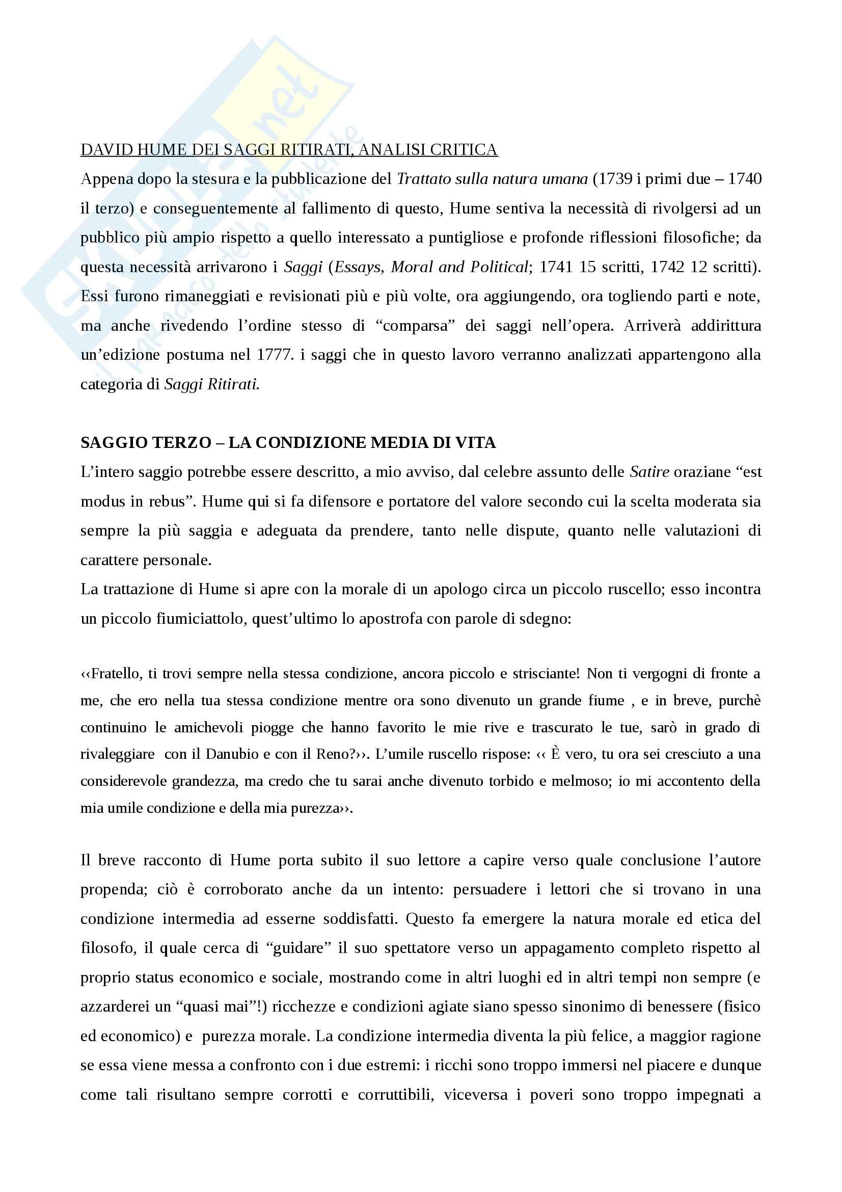 Riassunto esame filosofia moderna e contemporanea, prof. Paganini, libro consigliato Saggi di Hume Pag. 1