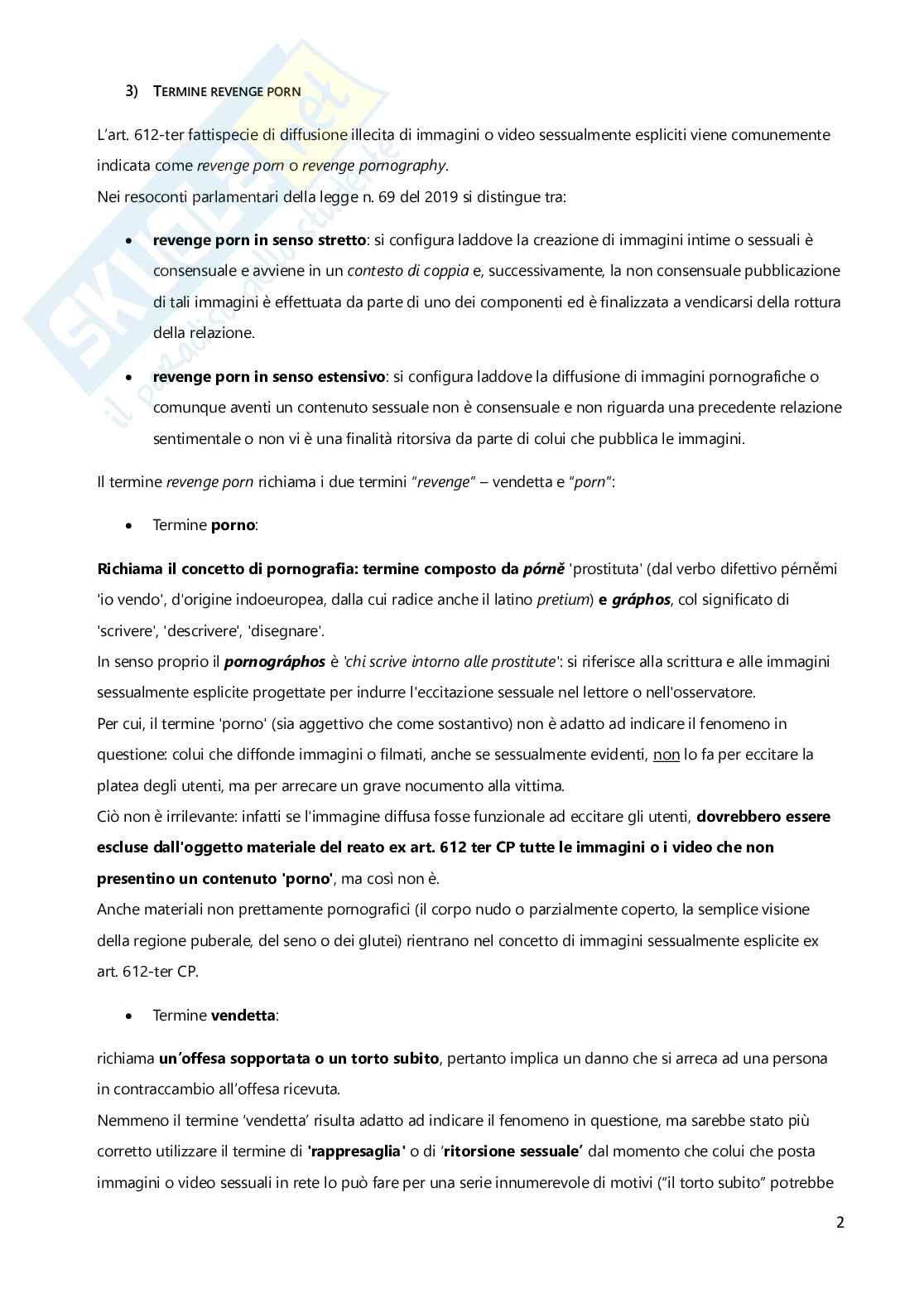Riassunto esame Diritto penale parte speciale, Prof. Lo Monte Elio, libro consigliato L'Art. 612-ter c.p. Diffusione illecita di immagini o video sessualmente espliciti. Tra buoni propositi, denegato diritto all'oblio e "morti social" , Lo Monte  Pag. 2