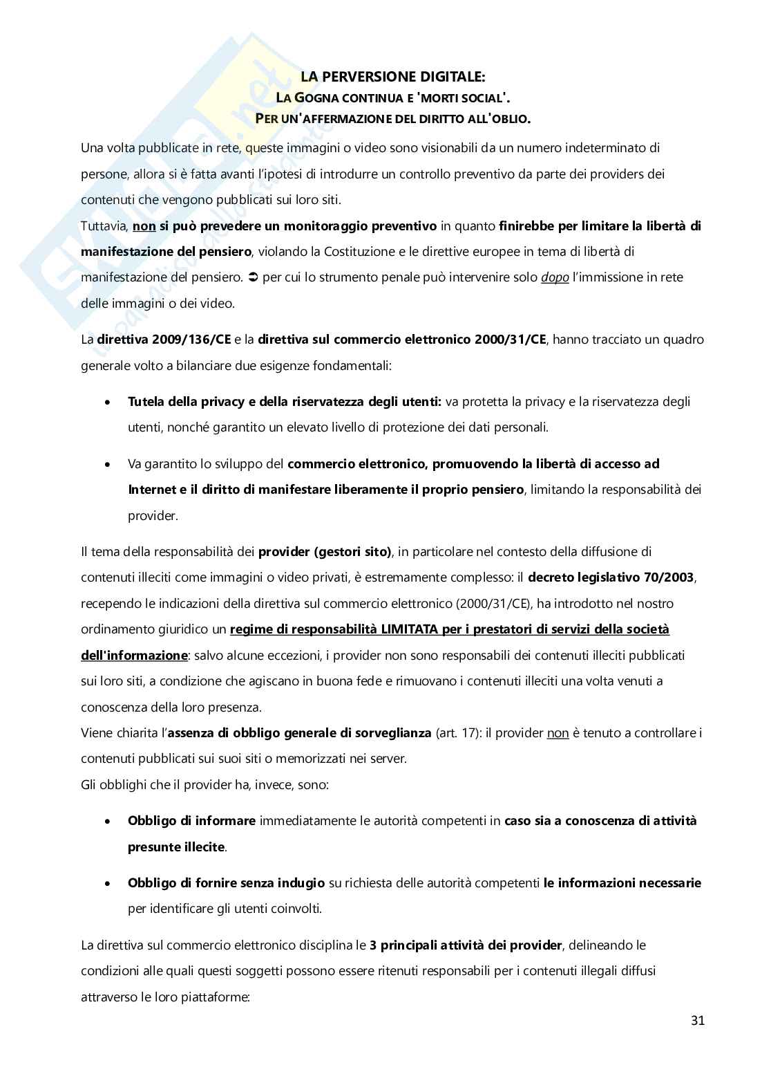 Riassunto esame Diritto penale parte speciale, Prof. Lo Monte Elio, libro consigliato L'Art. 612-ter c.p. Diffusione illecita di immagini o video sessualmente espliciti. Tra buoni propositi, denegato diritto all'oblio e "morti social" , Lo Monte  Pag. 31