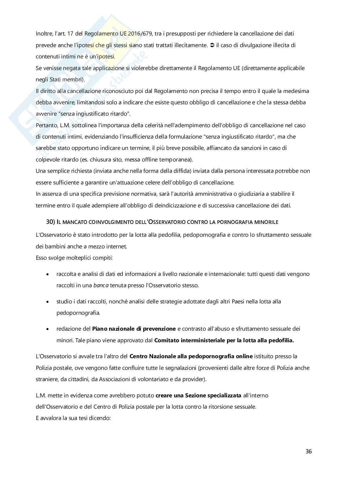 Riassunto esame Diritto penale parte speciale, Prof. Lo Monte Elio, libro consigliato L'Art. 612-ter c.p. Diffusione illecita di immagini o video sessualmente espliciti. Tra buoni propositi, denegato diritto all'oblio e "morti social" , Lo Monte  Pag. 36