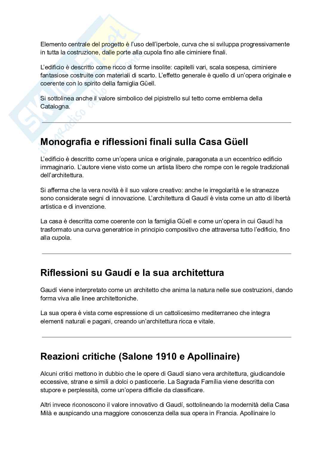 Riassunto esame Storia dell'architettura contemporanea, Prof. Mulazzani Marco, libro consigliato Universo Gaudi, Lauherta Pag. 11
