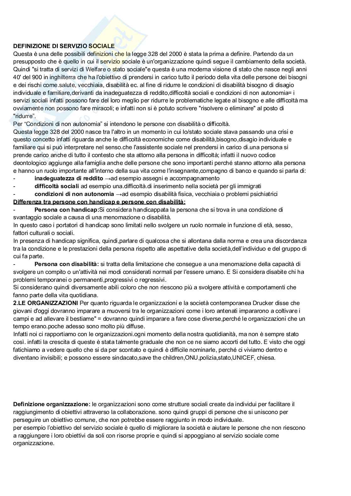 Appunti delle lezioni di Fondamenti e organizzazione del servizio sociale  Pag. 1