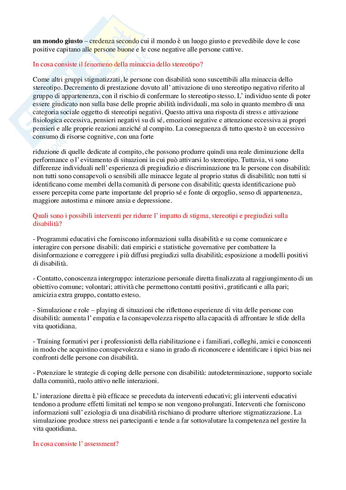 Psicologia dell'handicap e della riabilitazione - Domande Pag. 11