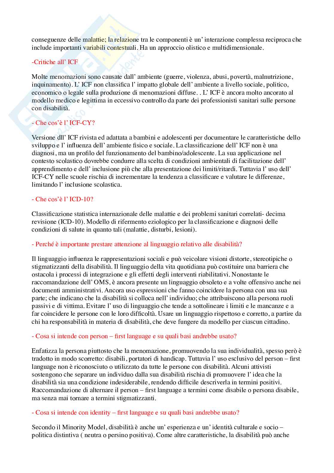 Psicologia dell'handicap e della riabilitazione - Domande Pag. 2