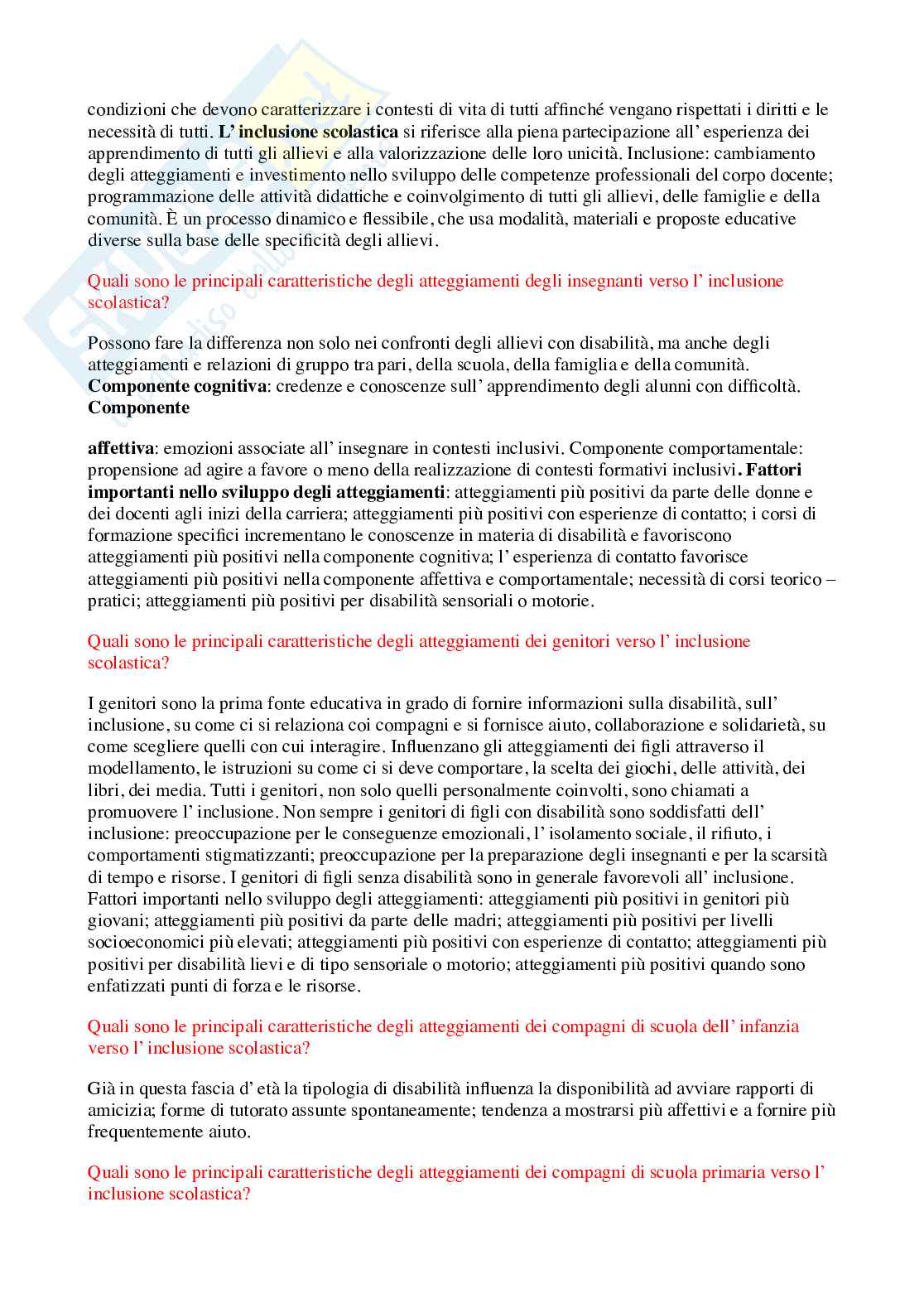 Psicologia dell'handicap e della riabilitazione - Domande Pag. 21