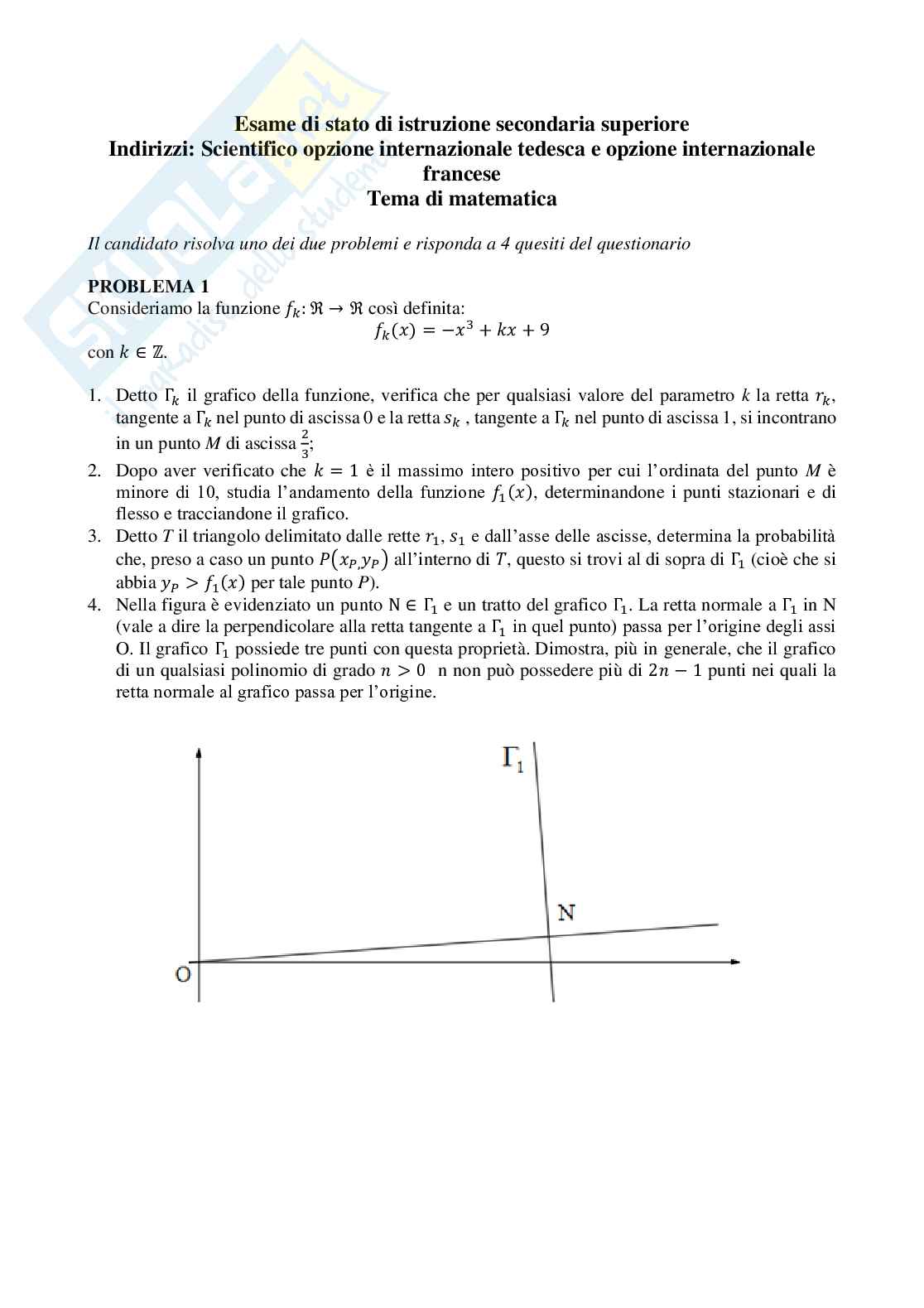 2018 Tema di matematica, sessione ordinaria (indirizzi: scientifico opzione internazionale tedesca e opzione internazionale francese) Pag. 1