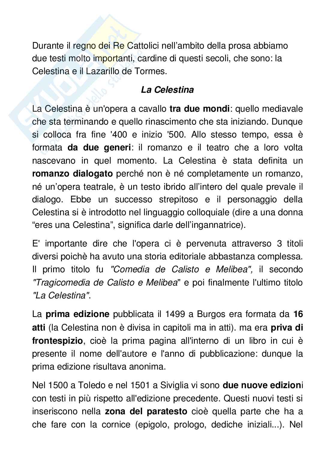 Appunti di La Celestina: storia editoriale e analisi delle scene Pag. 1