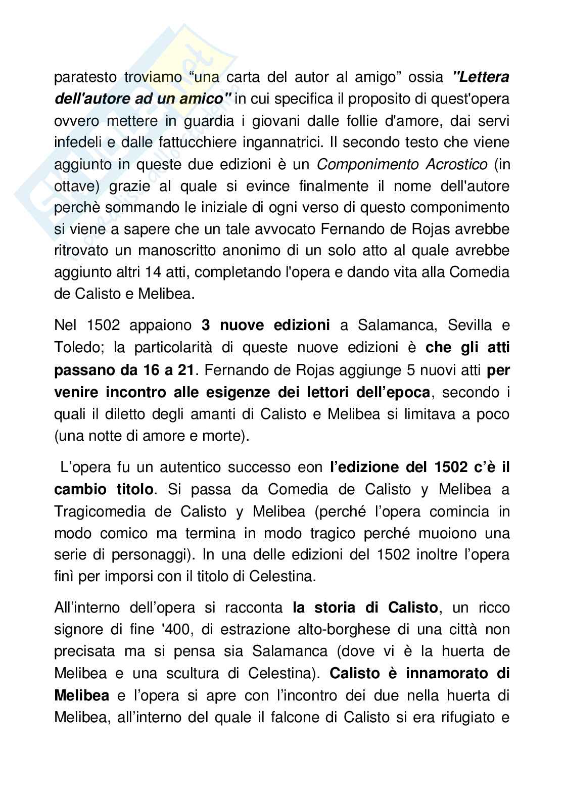 Appunti di La Celestina: storia editoriale e analisi delle scene Pag. 2