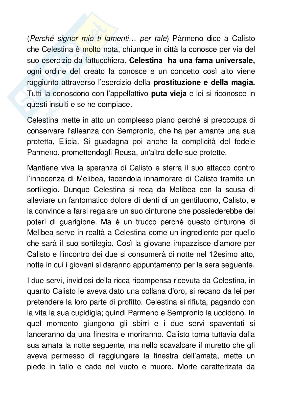 Appunti di La Celestina: storia editoriale e analisi delle scene Pag. 6