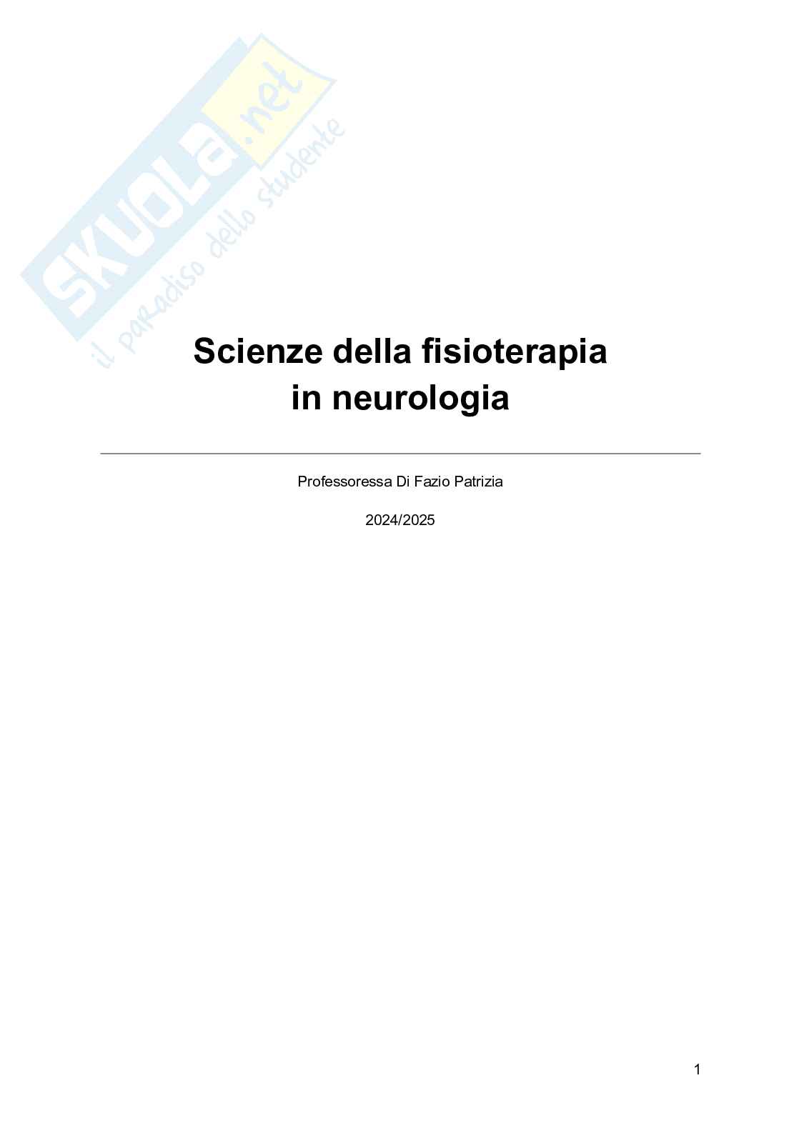 Scienze della fisioterapia in neurologia  Pag. 1