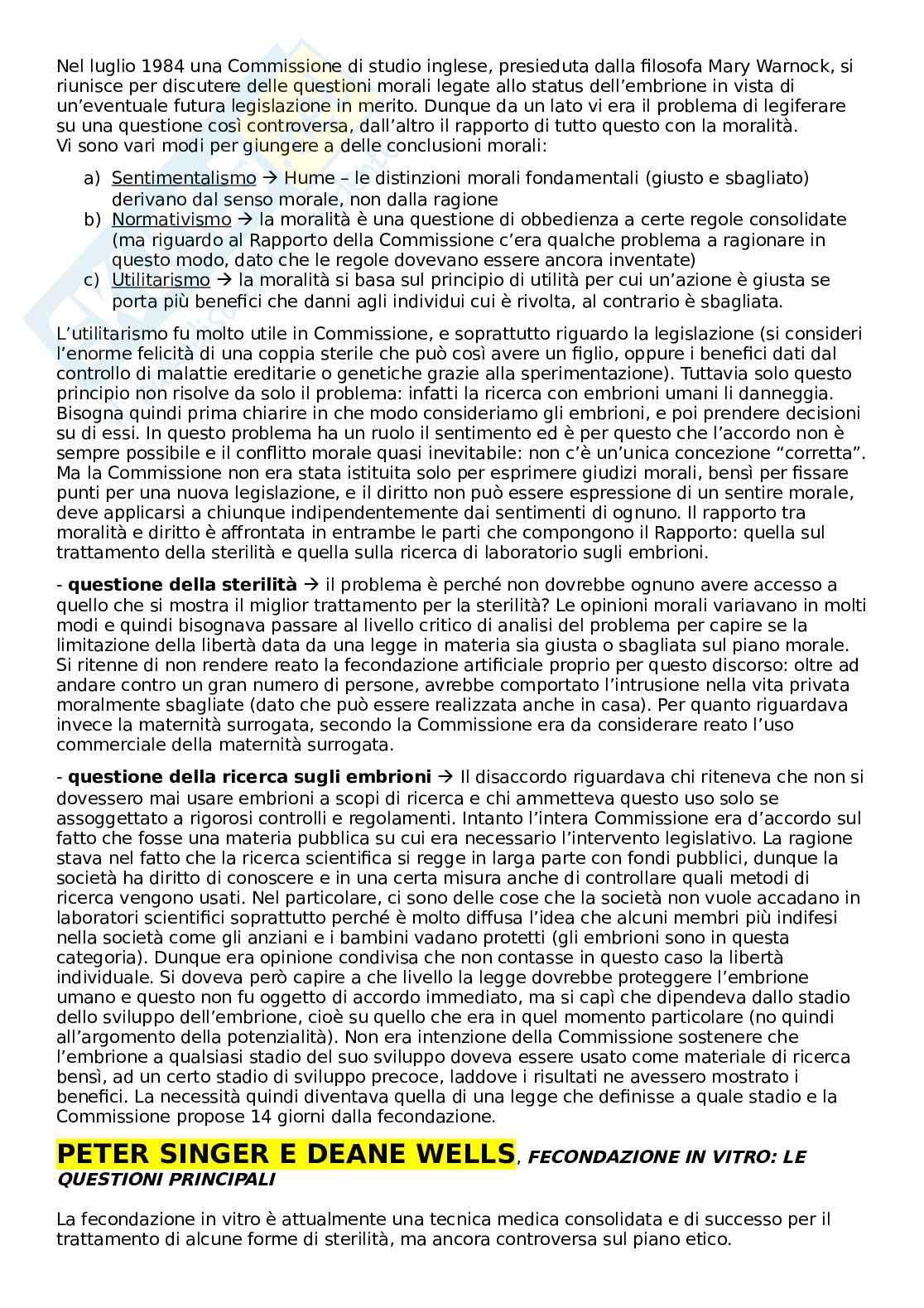 Riassunto esame Bioetica, Prof. Donatelli Piergiorgio, libro consigliato Introduzione alla Bioetica, Ferranti-Maffettone Pag. 11