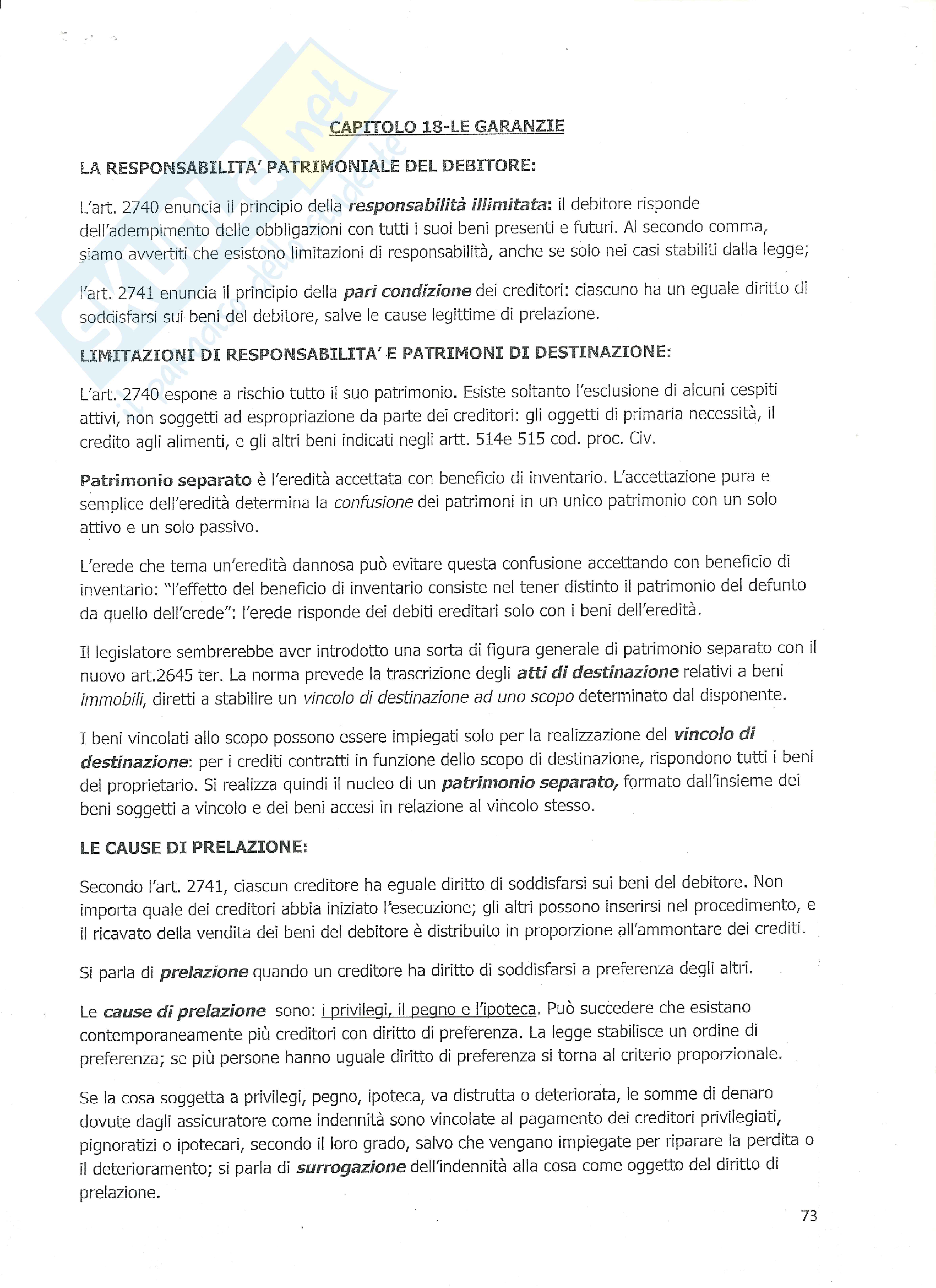 Diritto Privato - Le Garanzie Pag. 1