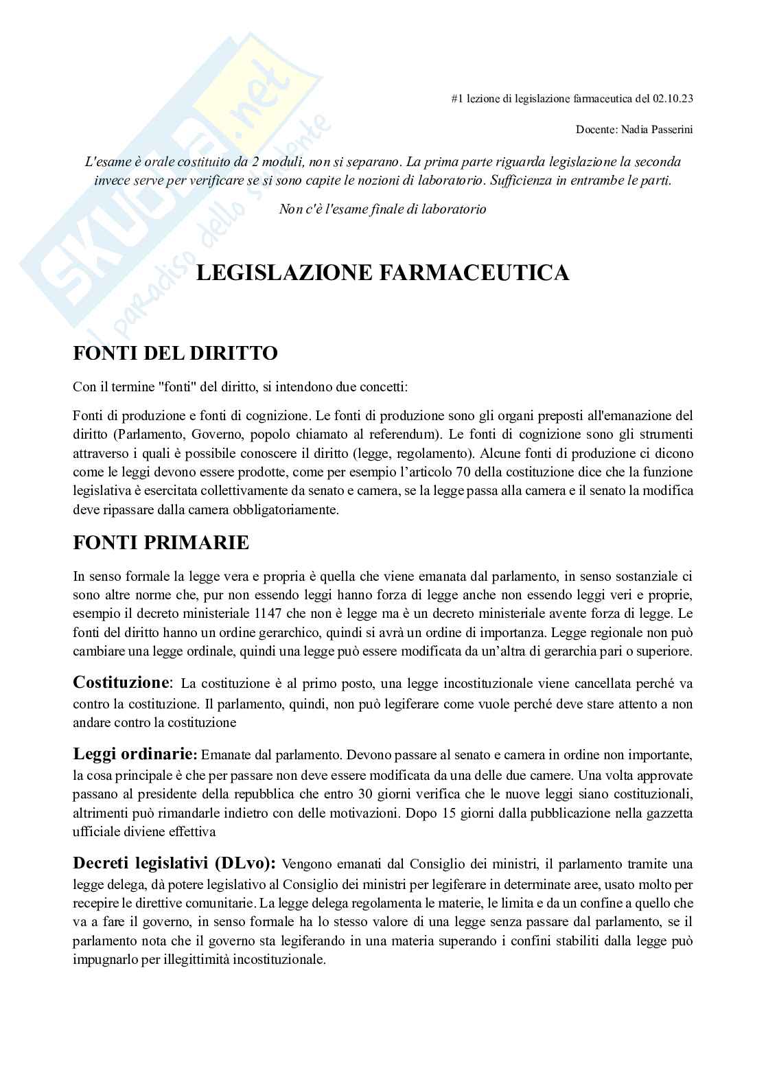 Legislazione farmaceutica Pag. 1