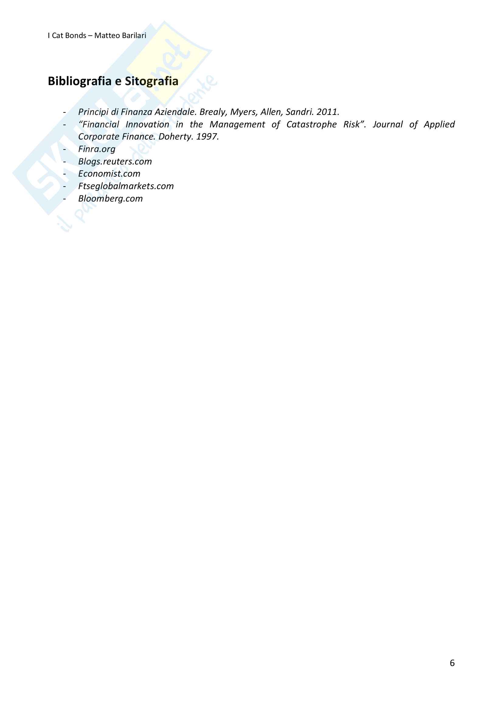 Cat Bonds: Caratteristiche, Funzionamento e Andamento Pag. 6