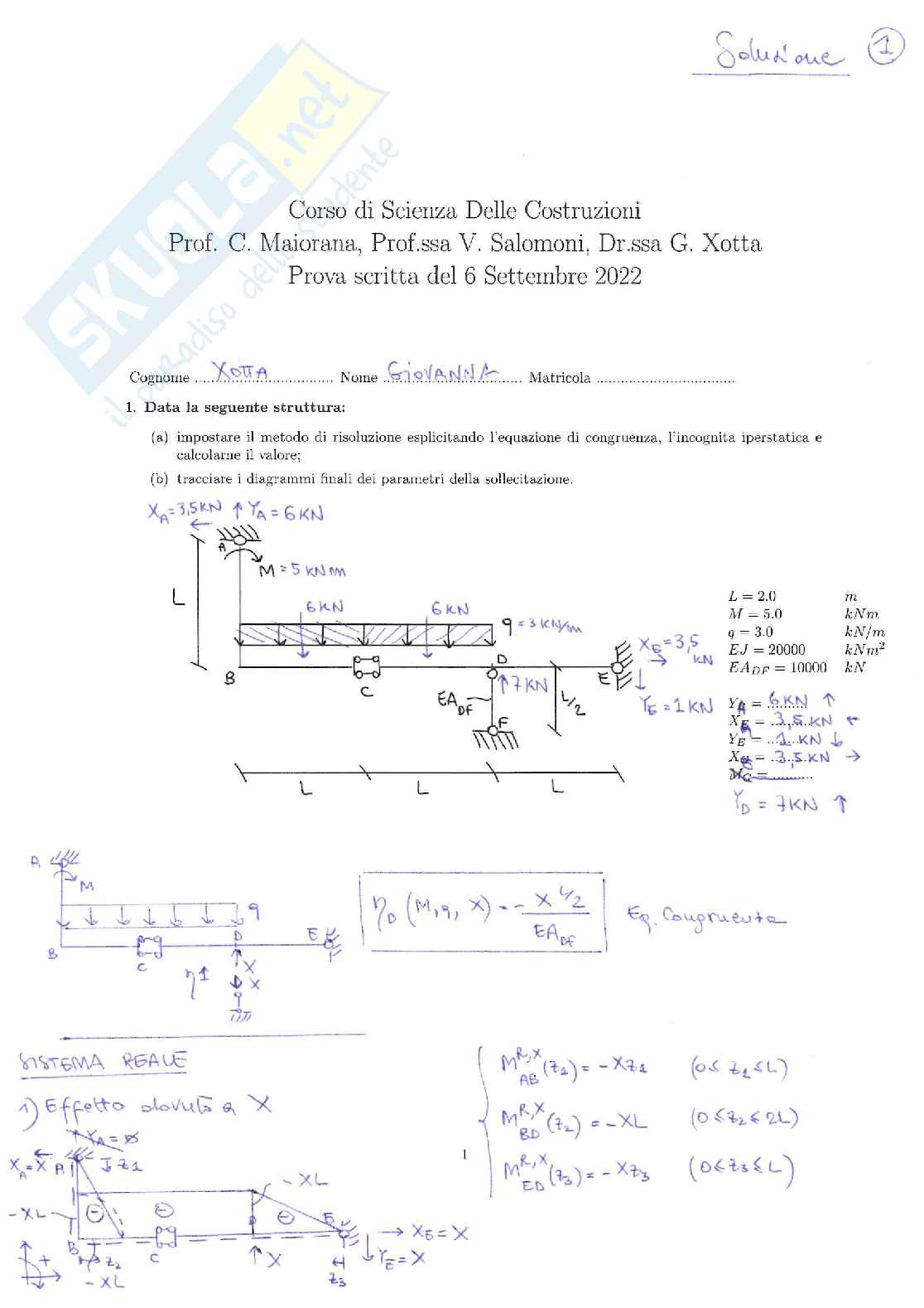 Esame Scienza delle costruzioni Pag. 1