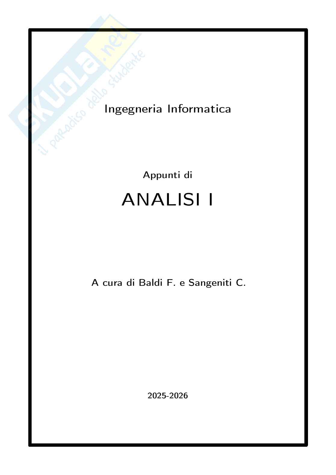 Appunti di Analisi matematica I  Pag. 1