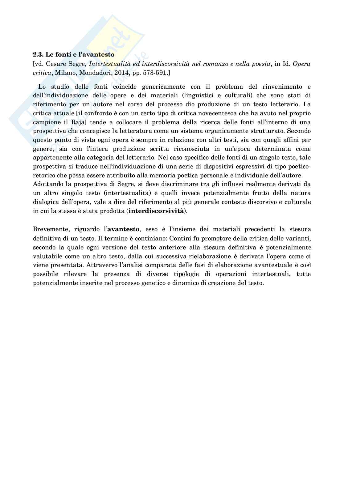 Riassunto esame Filologia romanza, Prof. Lannutti Maria Sofia, libro consigliato Che cosa è l'intertestualità, Bernardelli Pag. 16