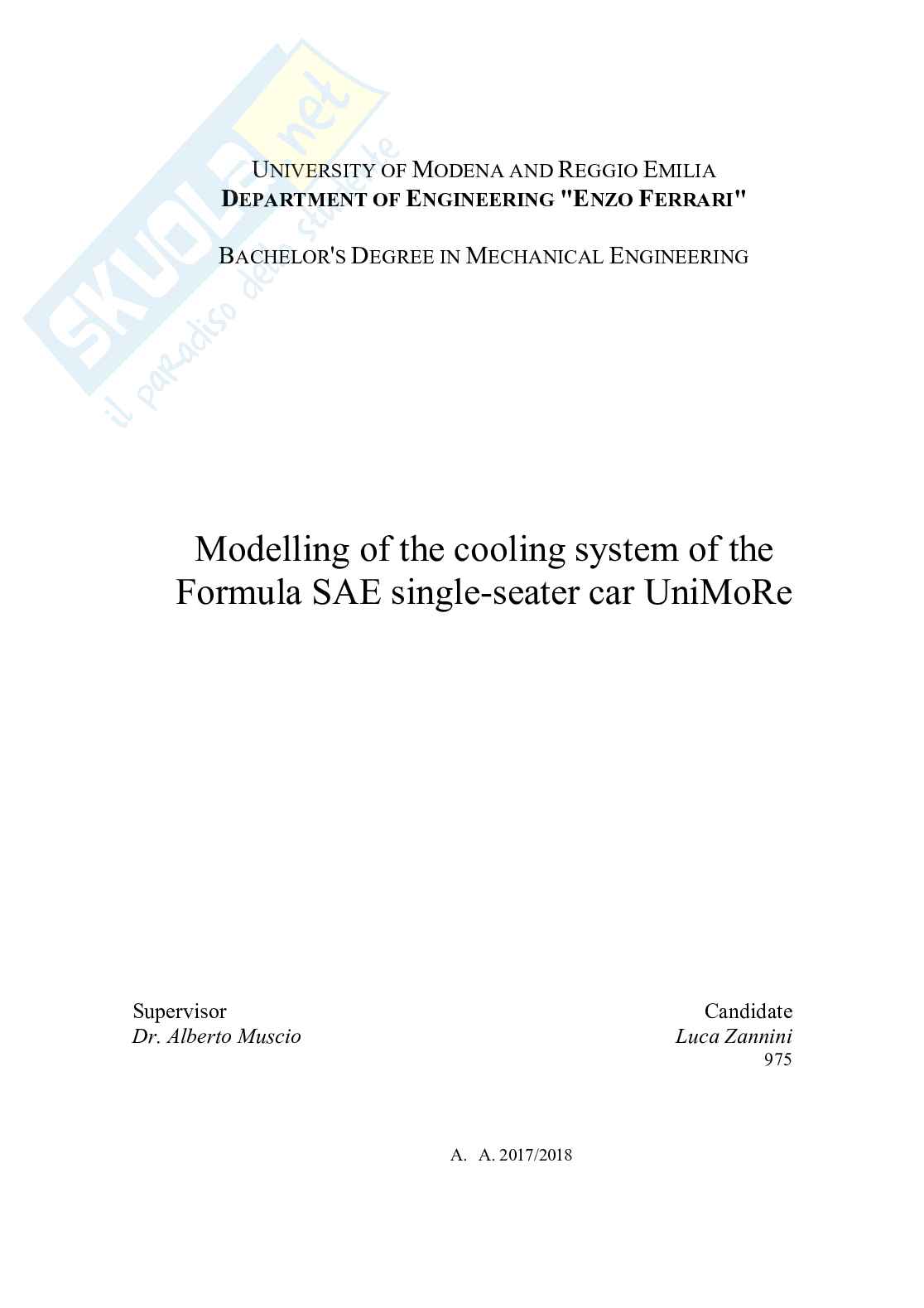 Modellazione del sistema di raffreddamento della monoposto di Formula SAE Pag. 1