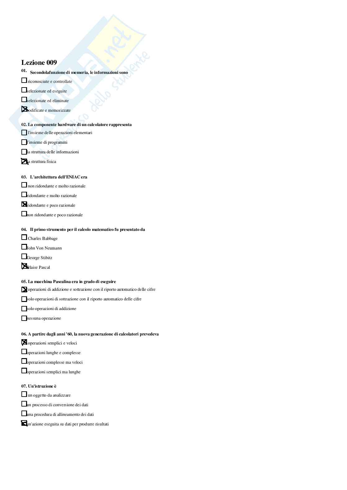 Fondamenti di informatica – Preparazione esame – Paniere completo risposte chiuse (354) – A.A. 2025/26 Pag. 16
