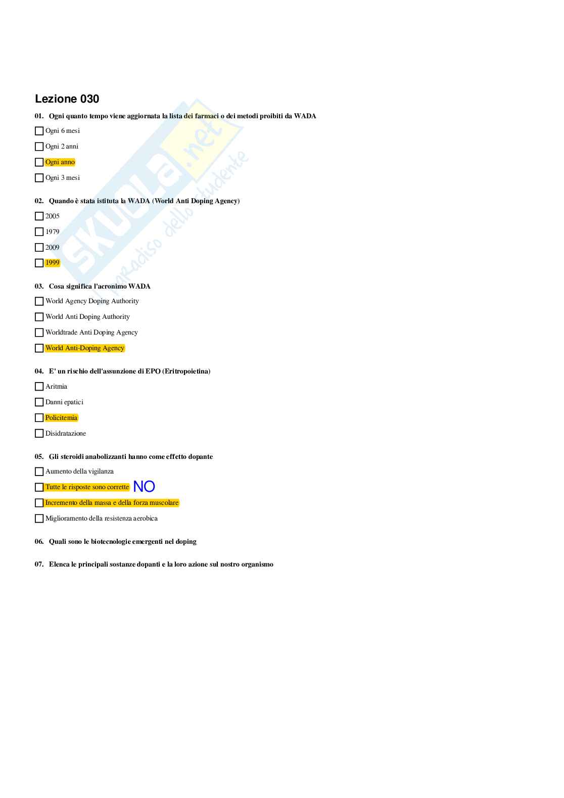 Paniere Medicina dello sport (2026) - Risposte multiple corrette Pag. 31