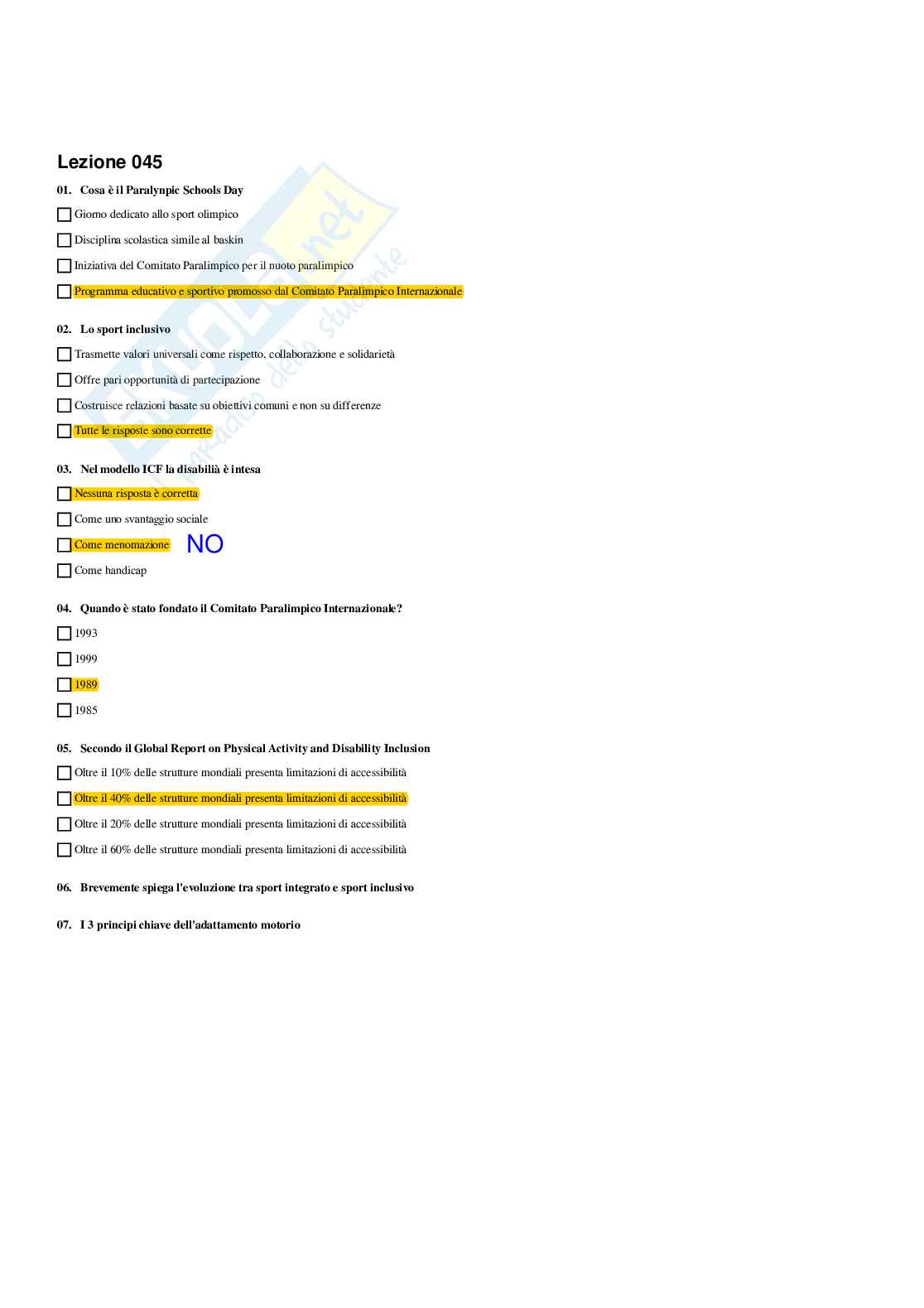 Paniere Medicina dello sport (2026) - Risposte multiple corrette Pag. 46